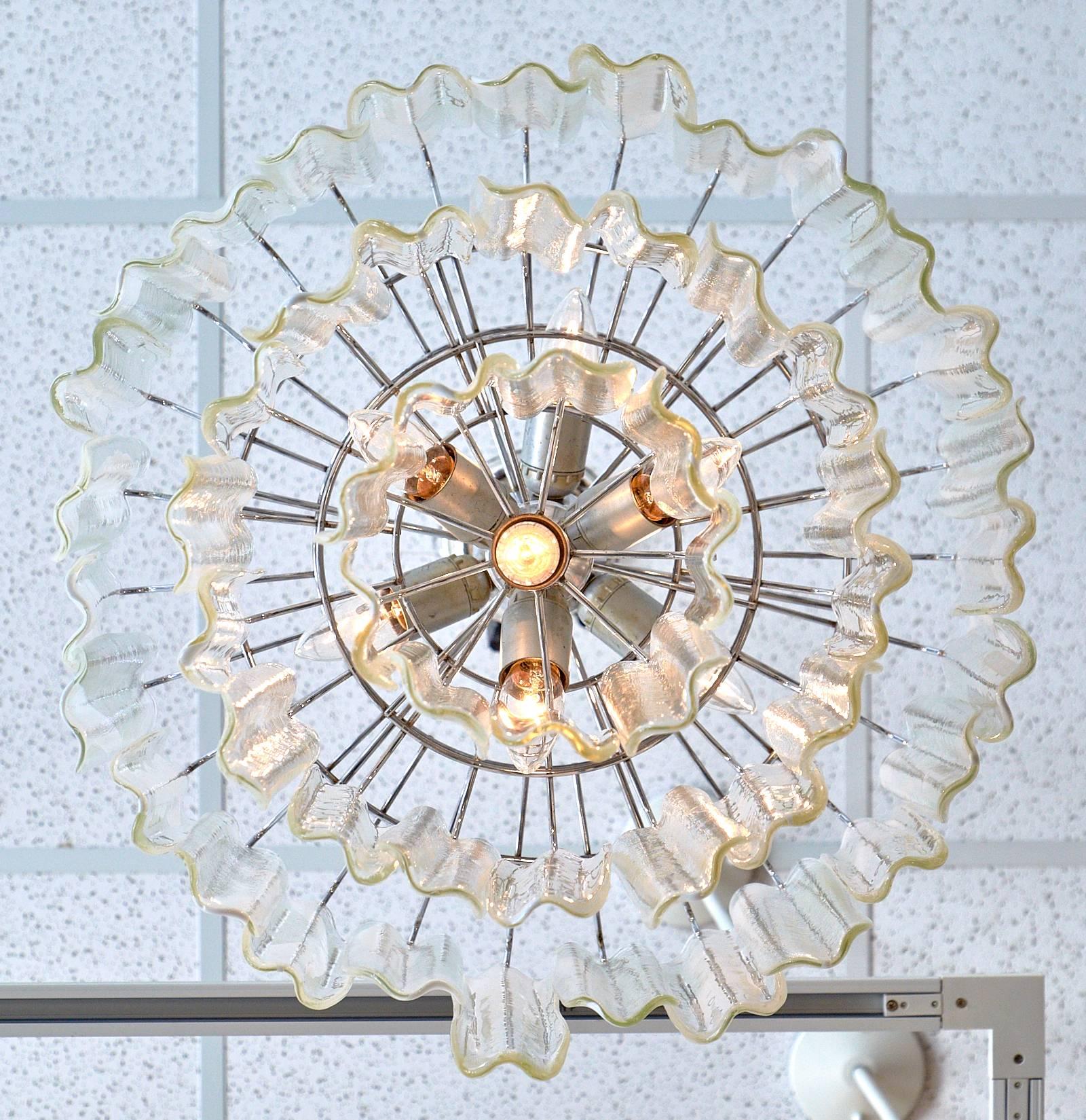 Murano Crystal and Opaline Glass Tiered Chandelier 2
