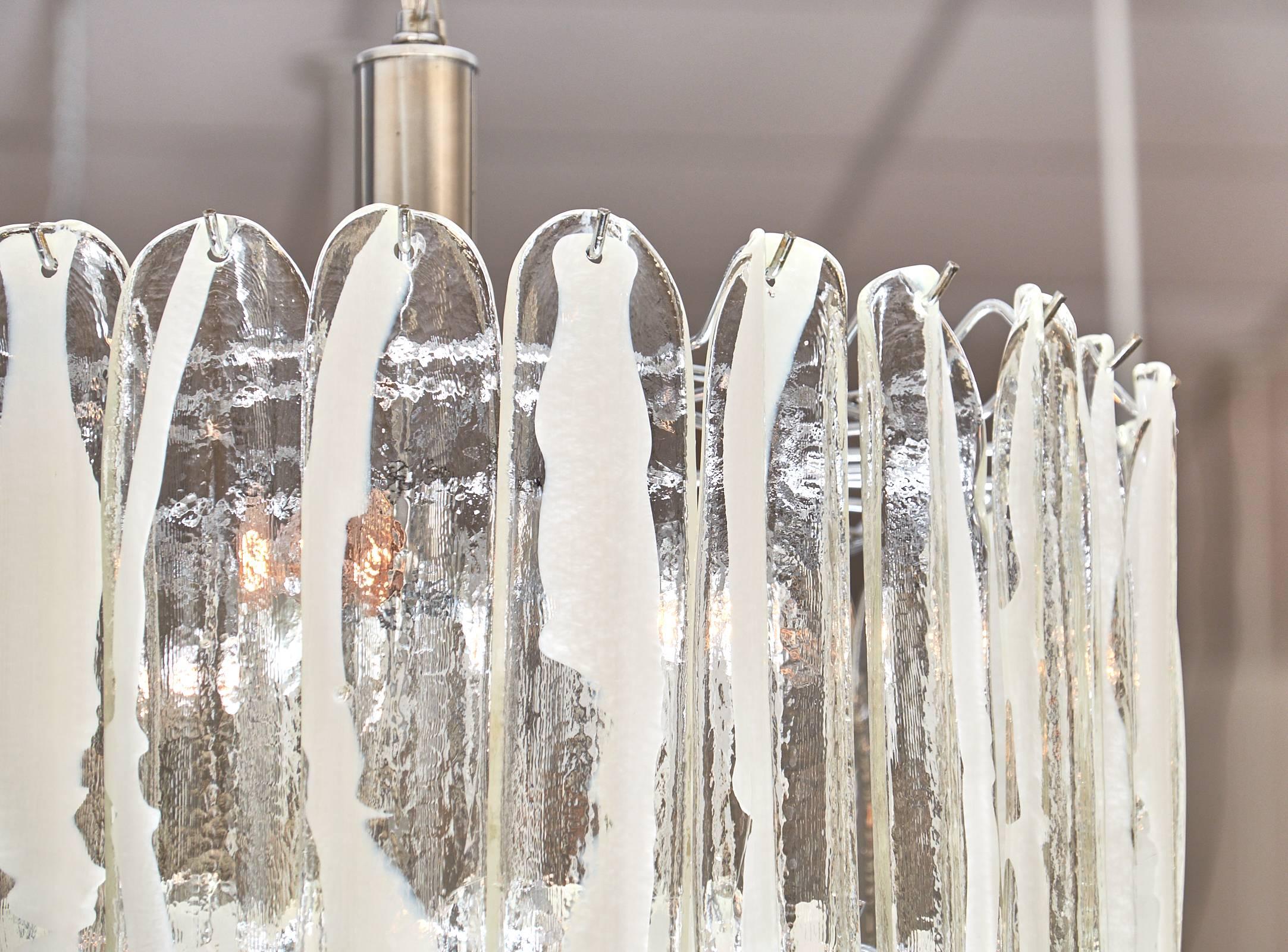 Modern Murano Crystal and Opaline Glass Tiered Chandelier