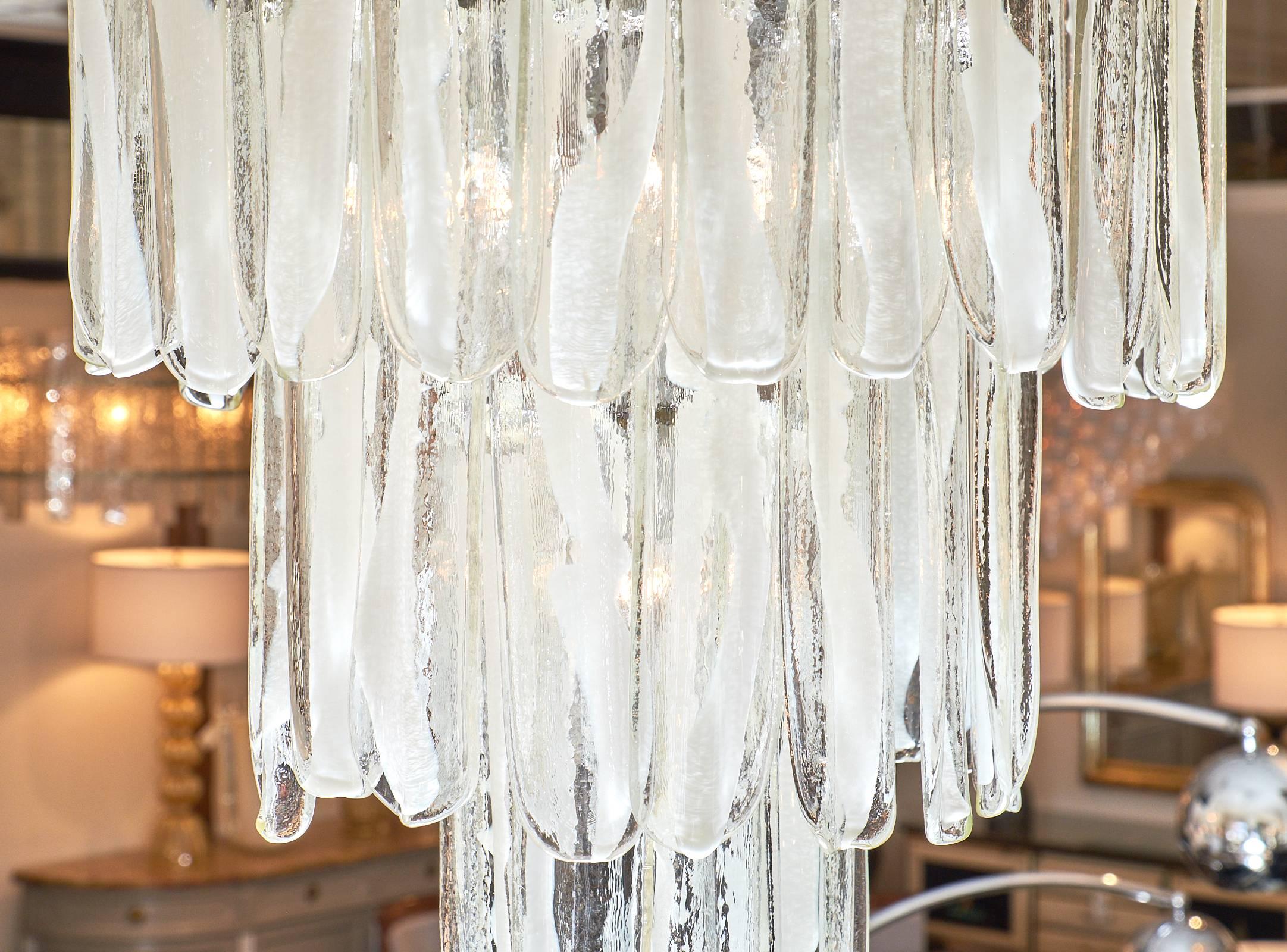 Late 20th Century Murano Crystal and Opaline Glass Tiered Chandelier