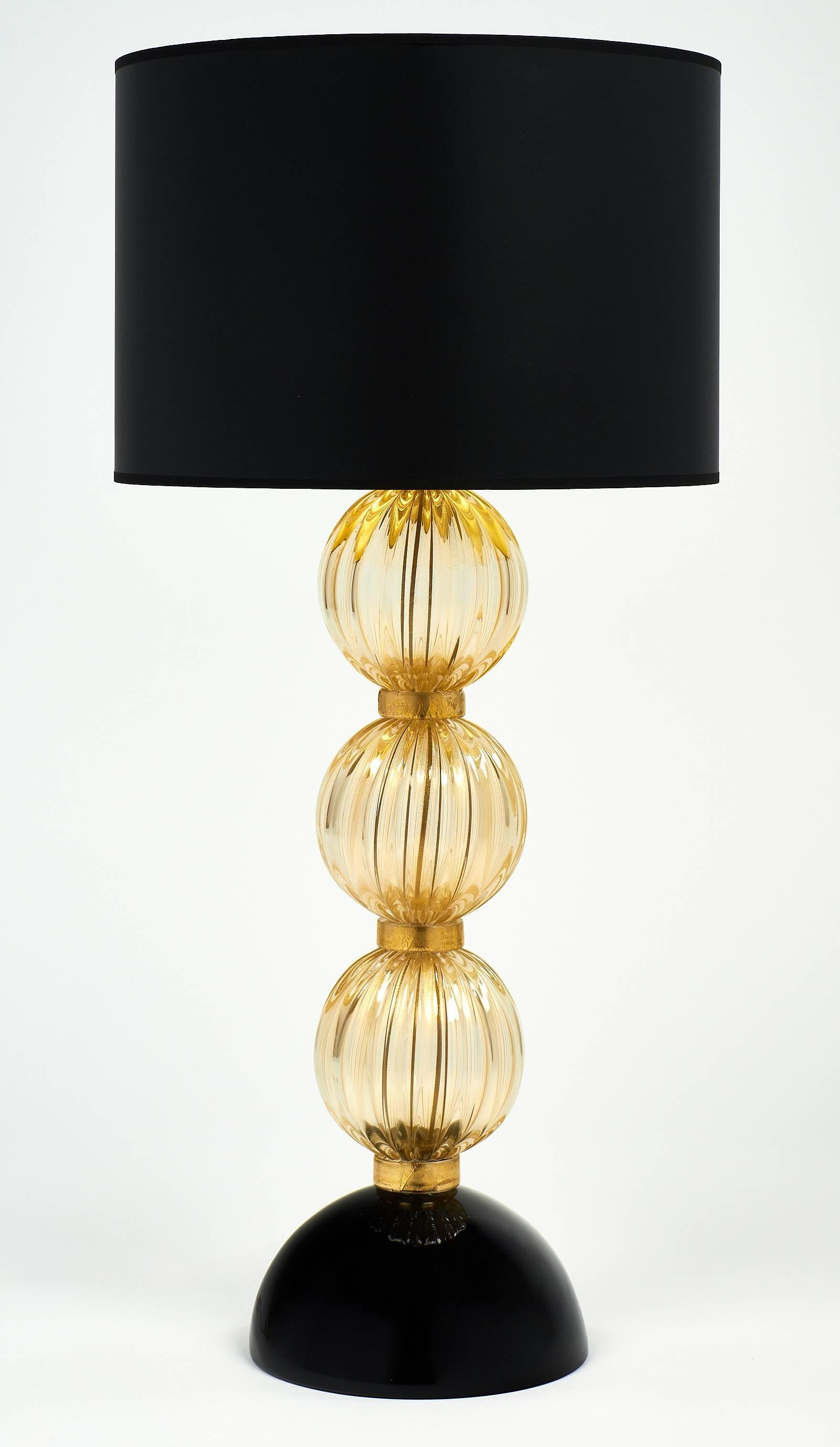 Modern Pair of Italian “Avventurina” Murano Glass Lamps For Sale