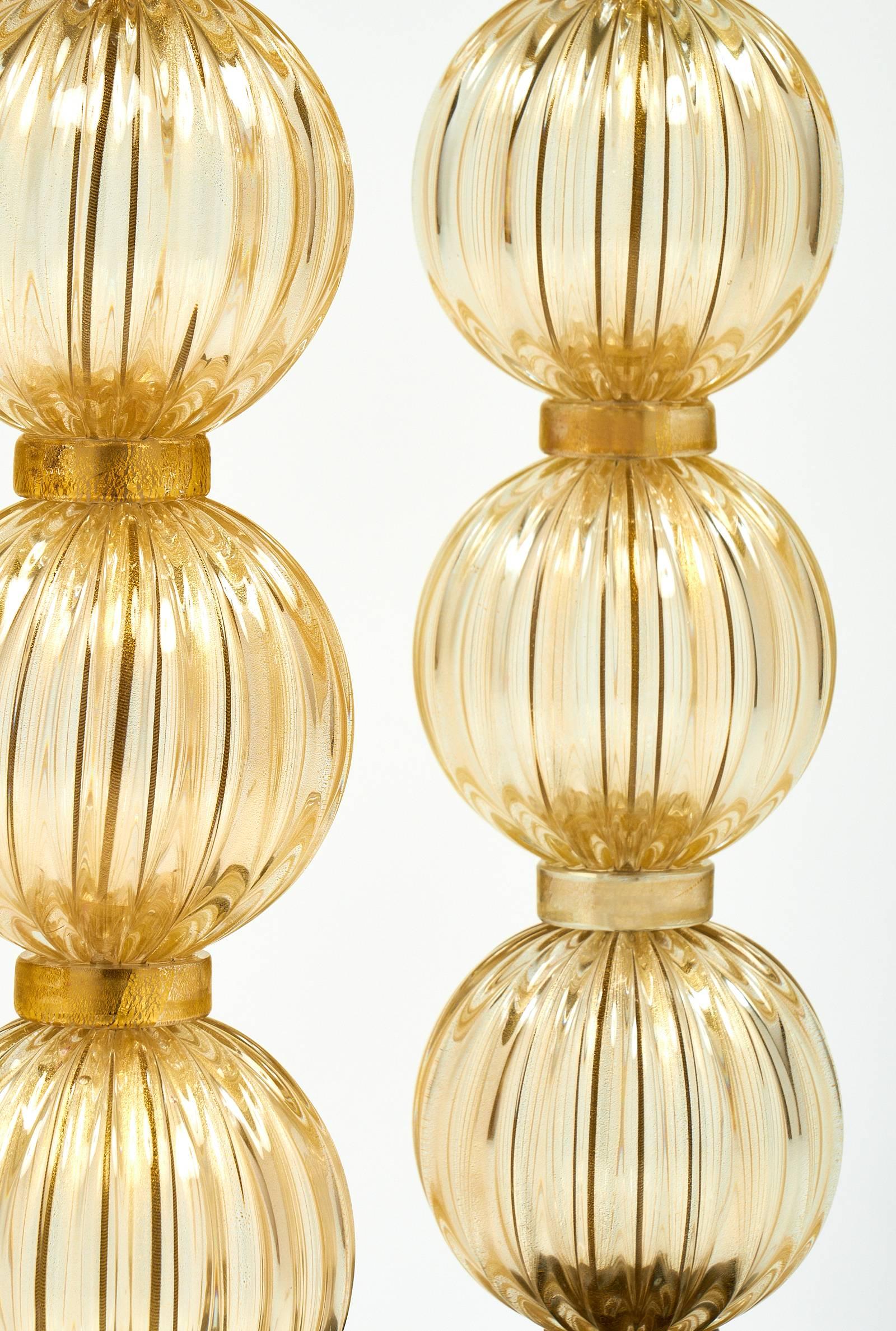 Contemporary Pair of Italian “Avventurina” Murano Glass Lamps For Sale