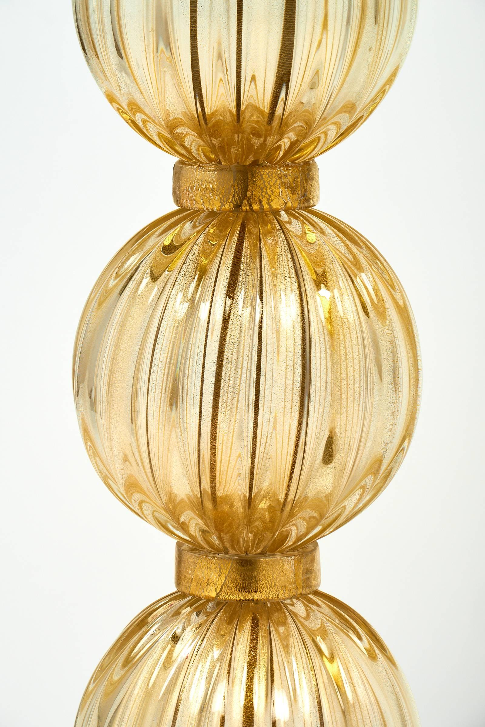 Pair of Italian “Avventurina” Murano Glass Lamps For Sale 1