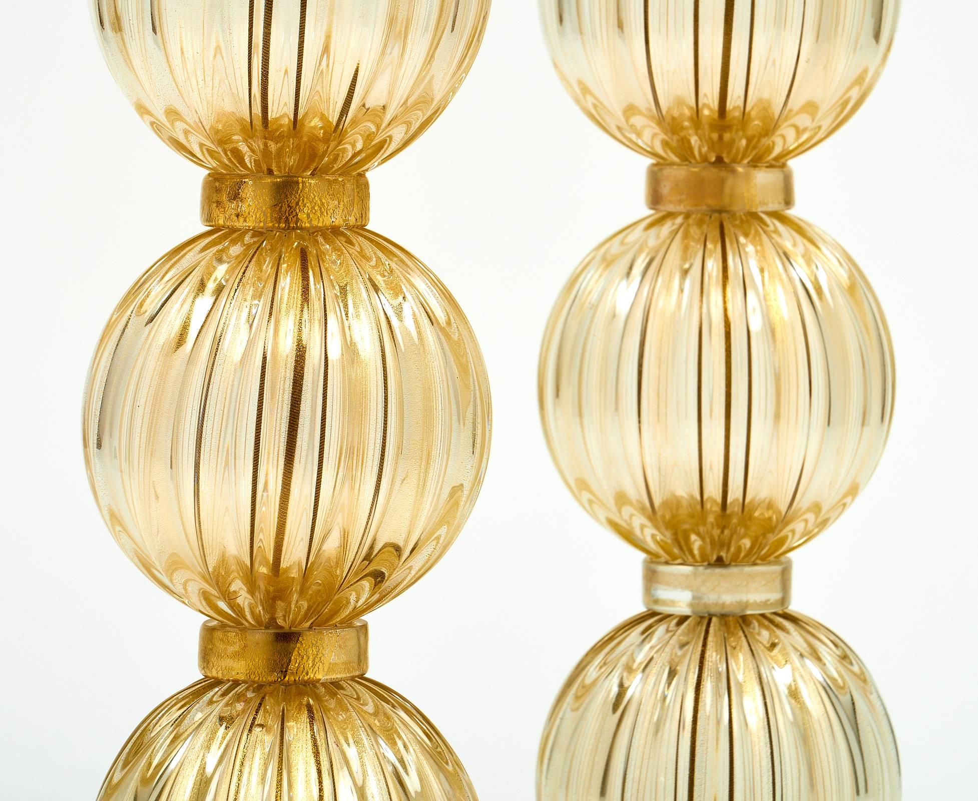 Pair of Italian “Avventurina” Murano Glass Lamps For Sale 2
