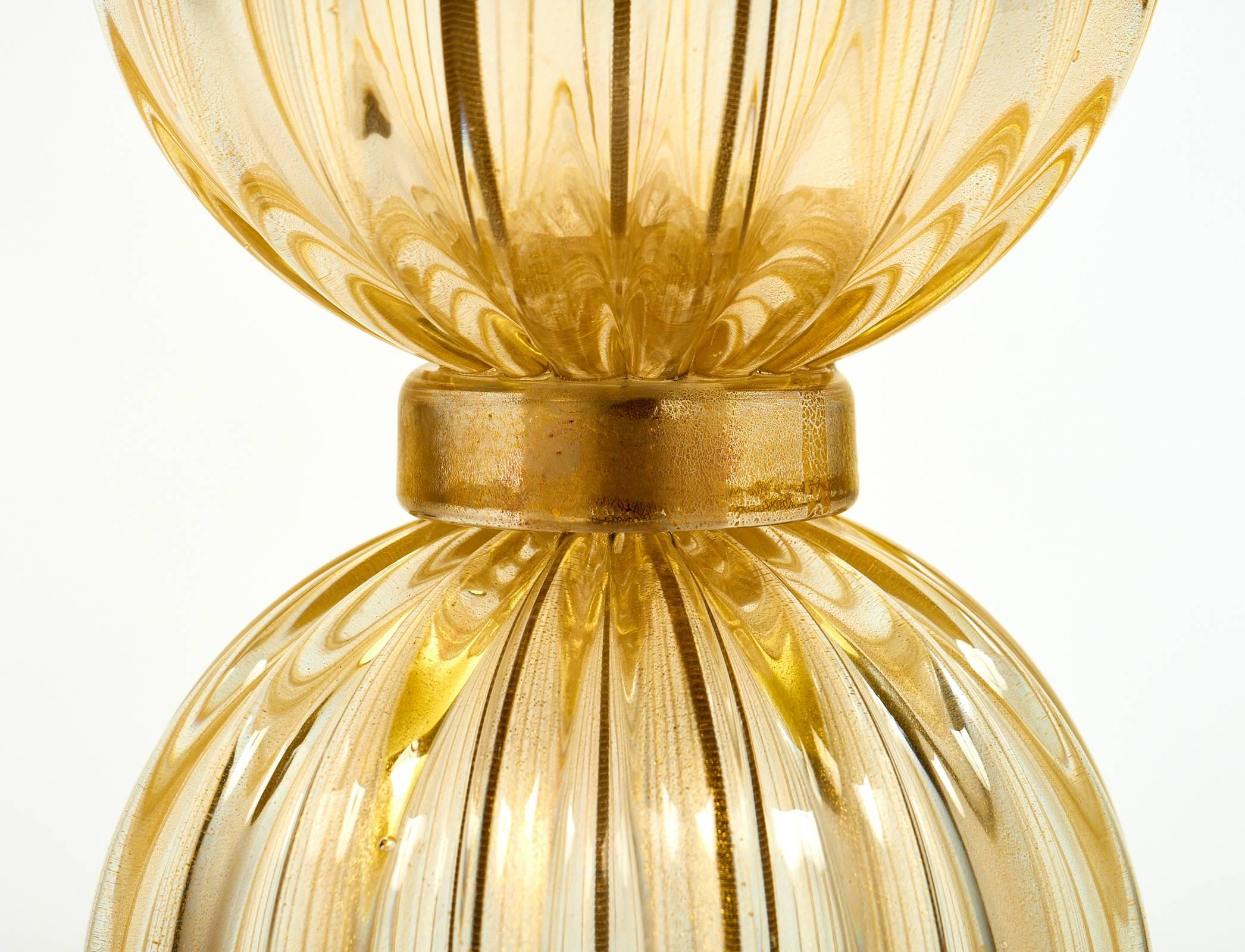 Pair of Italian “Avventurina” Murano Glass Lamps For Sale 3