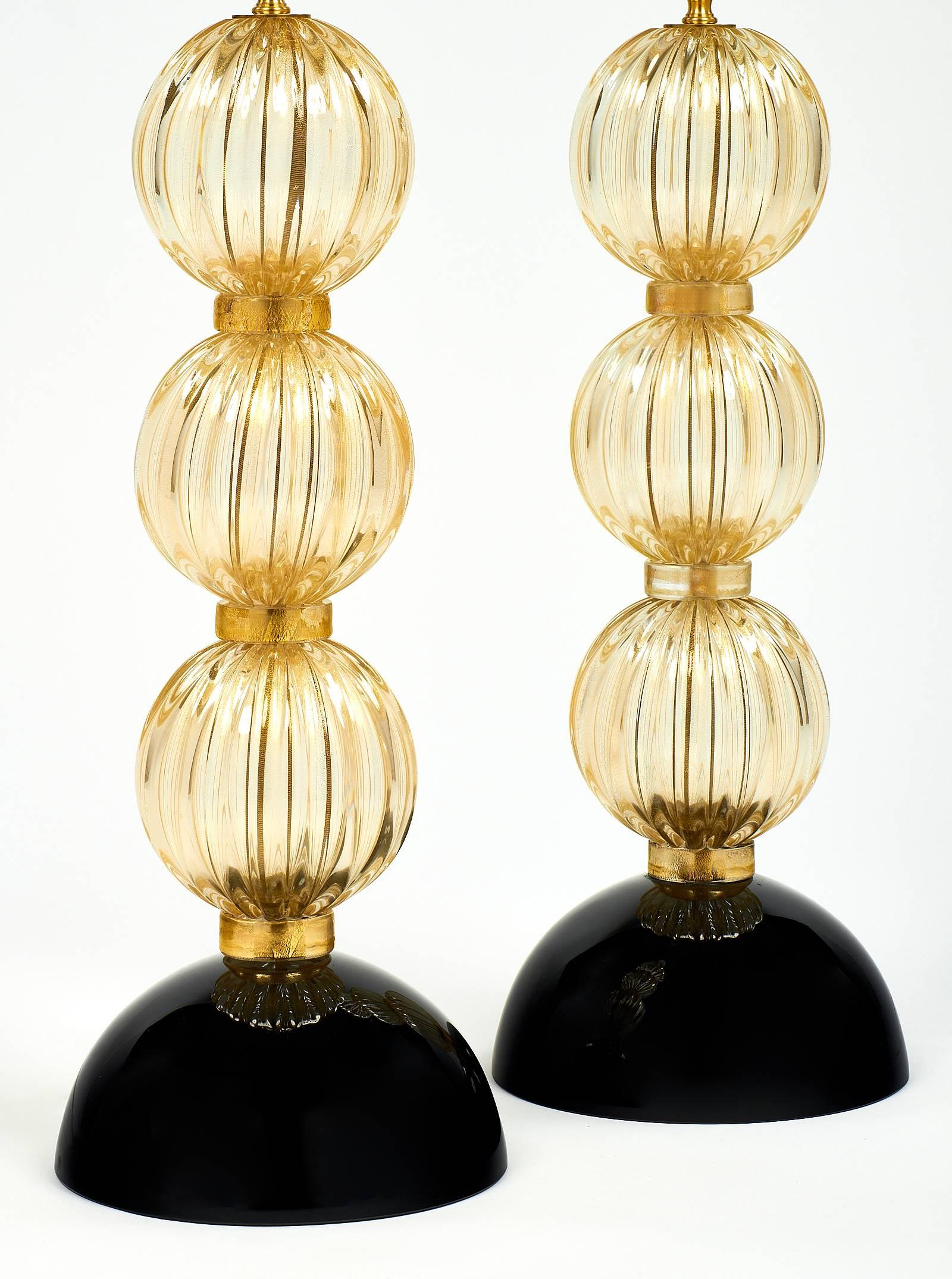 Pair of Italian “Avventurina” Murano Glass Lamps For Sale 4