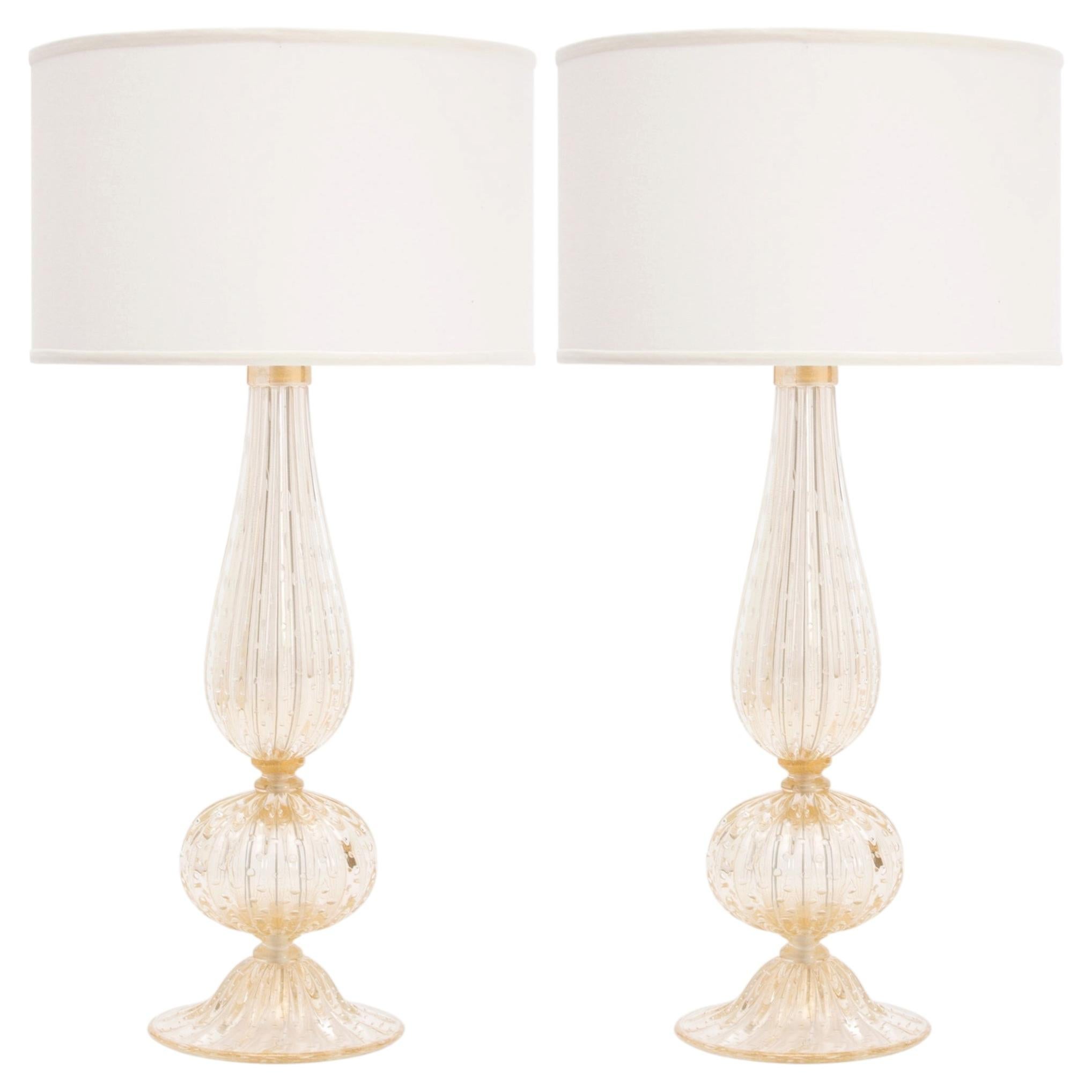 Murano Pulegoso Glass Lamps with Gold Leaf, Mid-Century Modern Style Italy
