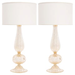 Murano Pulegoso Glass Lamps with Gold Leaf, Mid-Century Modern Style Italy