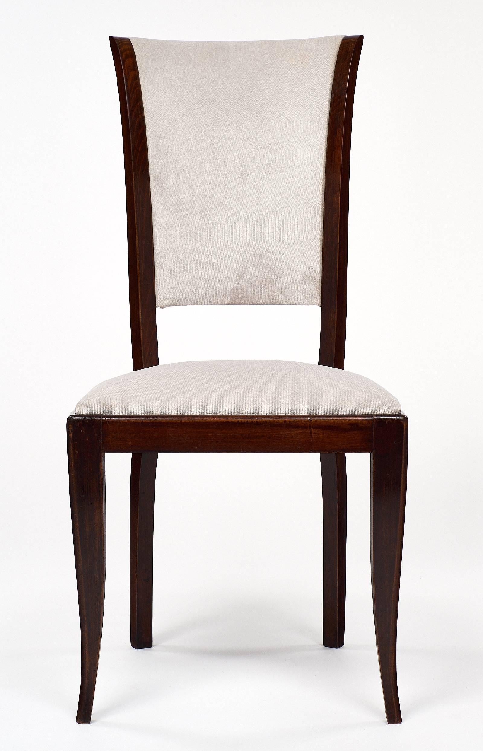 Mid-20th Century Set of Eight French Art Deco Velvet Dining Chairs