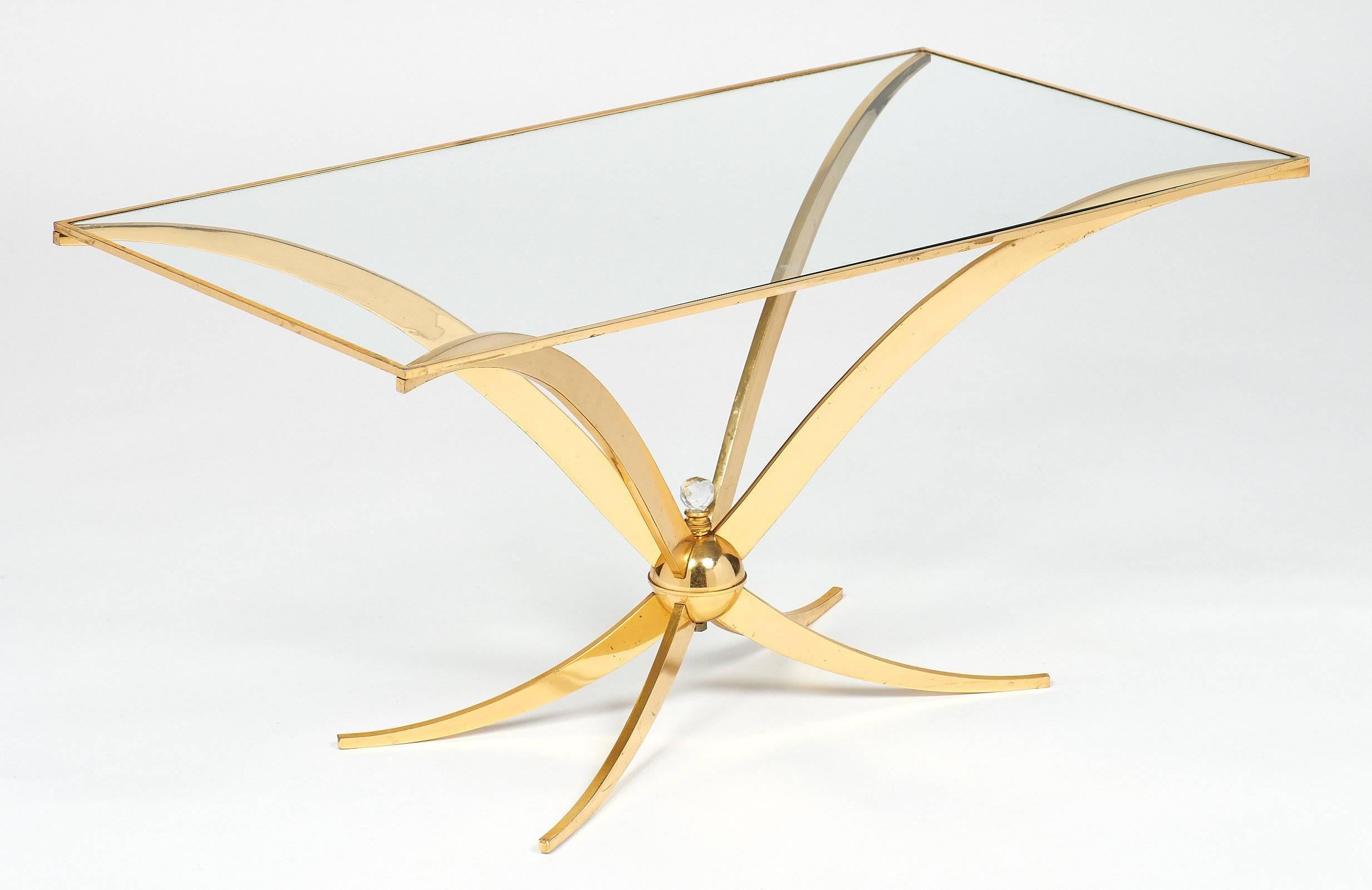 French Vintage Mid-Century Modern Brass Coffee Table