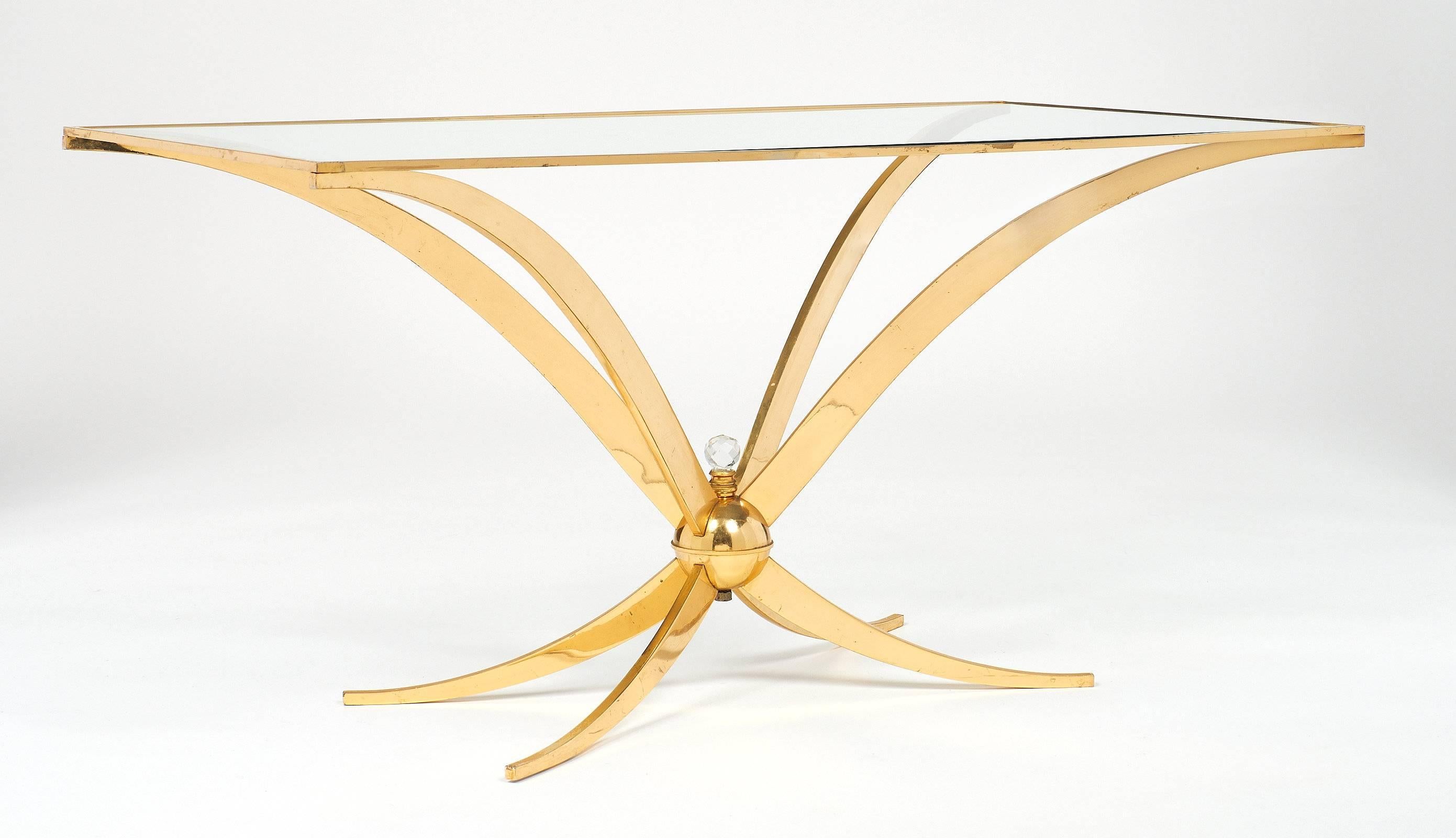 Vintage Mid-Century Modern Brass Coffee Table In Excellent Condition In Austin, TX