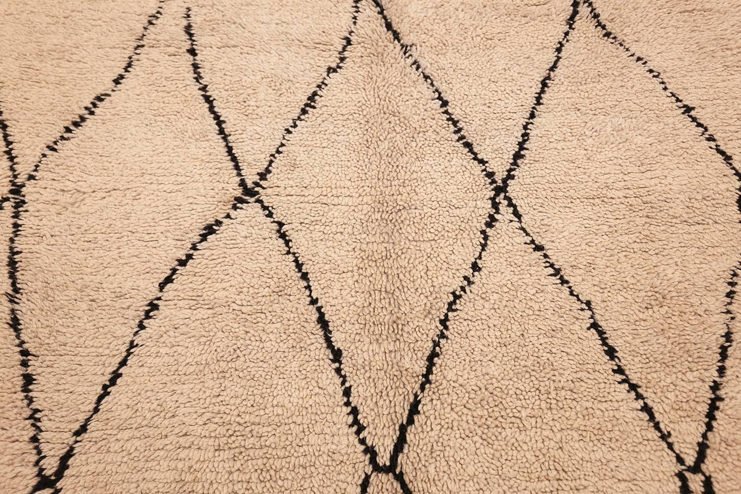 Cream and Black Vintage Moroccan Beni Ourain Carpet. Size: 5' 10