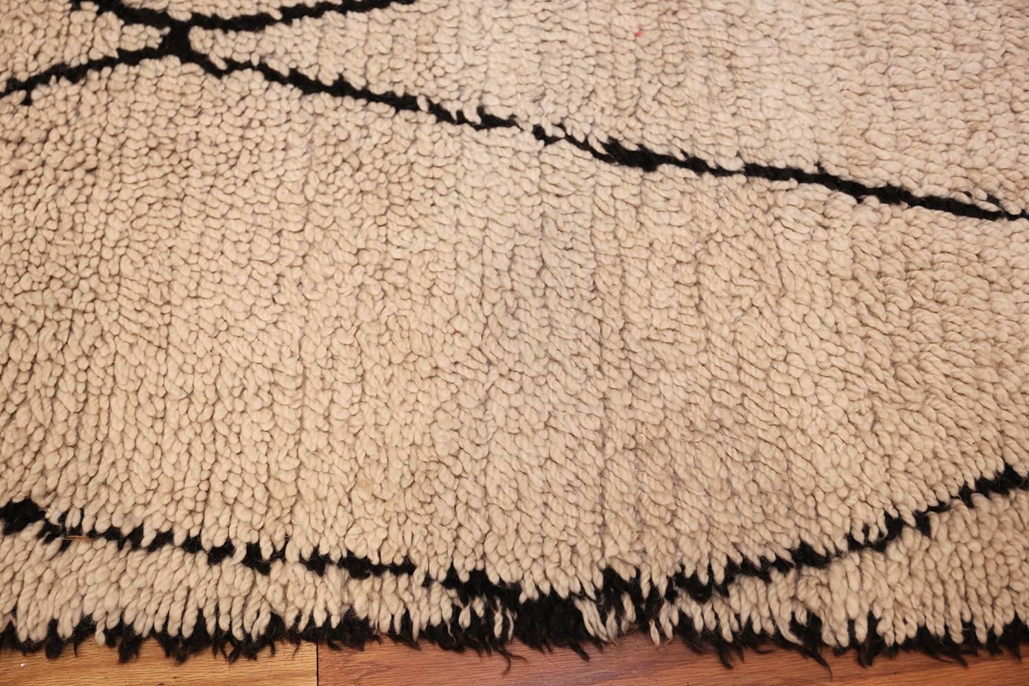 Cream and Black Vintage Moroccan Beni Ourain Carpet. Size: 5' 10