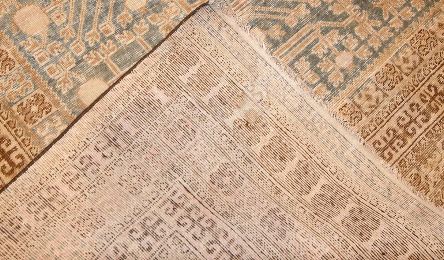 Beautiful Soft Light Blue Antique Shabby Chic Khotan Rug In Distressed Condition In New York, NY