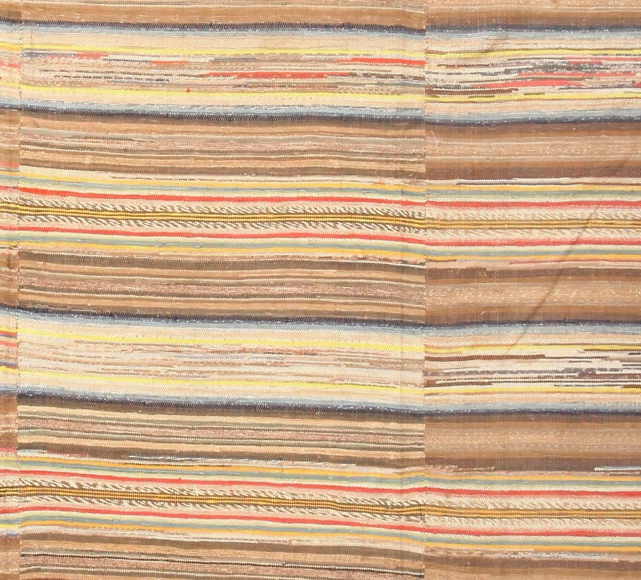 Square Earth Tone Antique American Rag Rug In Excellent Condition In New York, NY