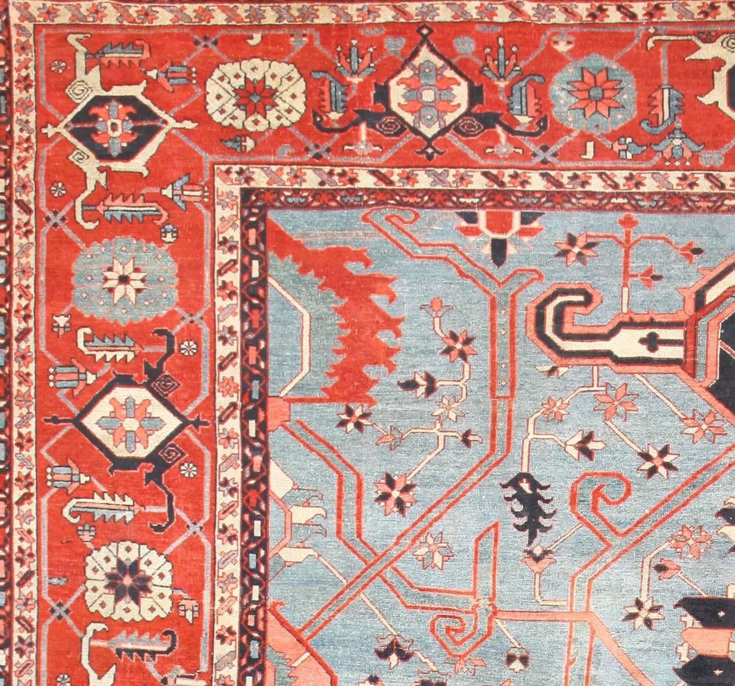 The district of Heriz has always stood out for its aesthetically appealing antique rug creations. These elegant, softly colored and richly patterned carpets continue to attract new generations of consumers and collectors. Antique Heriz carpets are