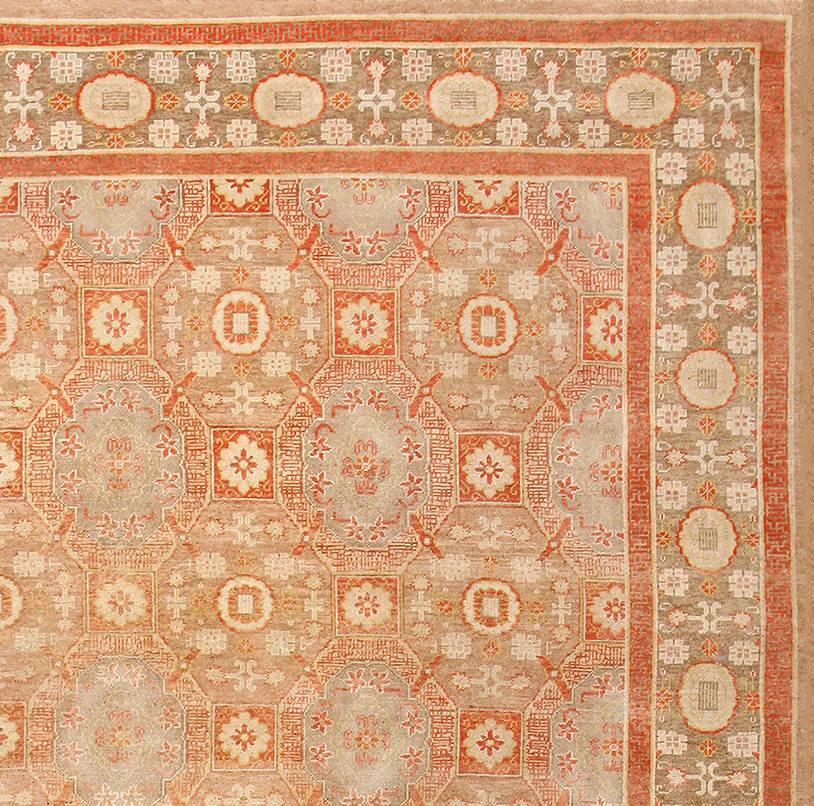 Antique Khotan rugs, antique rugs from the city of Khotan have a style that is all their own. These exceptional rugs make the legends of MarCo Polo and the Silk Road come alive. Khotan is an oasis and an age-old center for international design. From