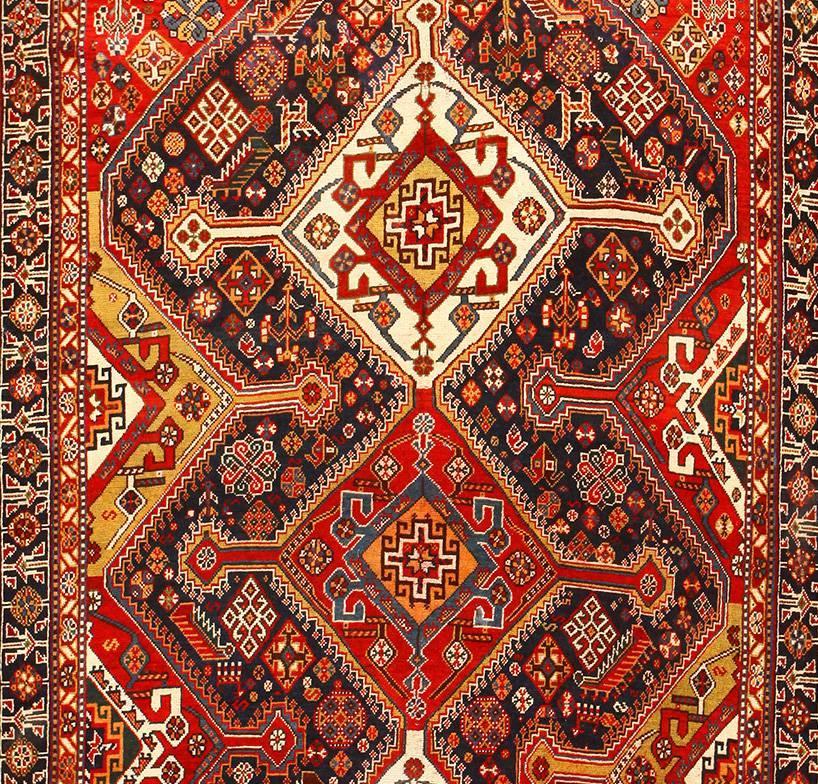Burgondy Tribal Antique Persian Qashqai Rug at 1stdibs