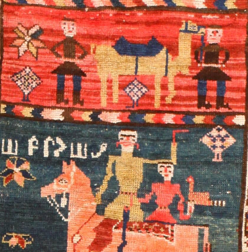 Hand-Knotted Folk Art Antique Caucasian Karabagh Runner Rug