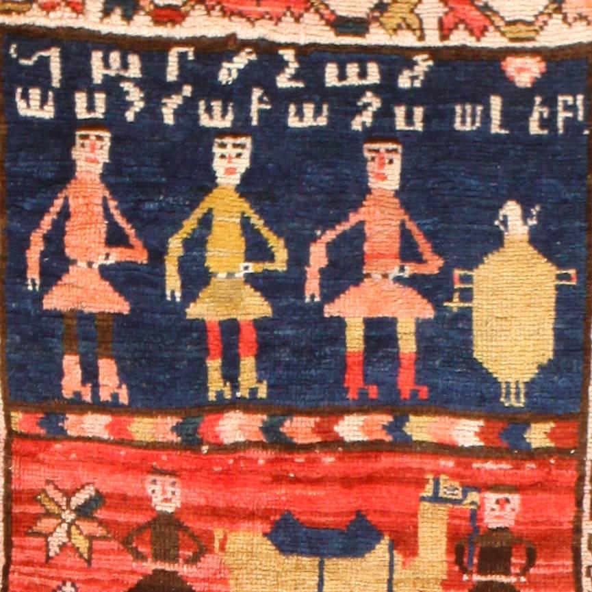 Wool Folk Art Antique Caucasian Karabagh Runner Rug