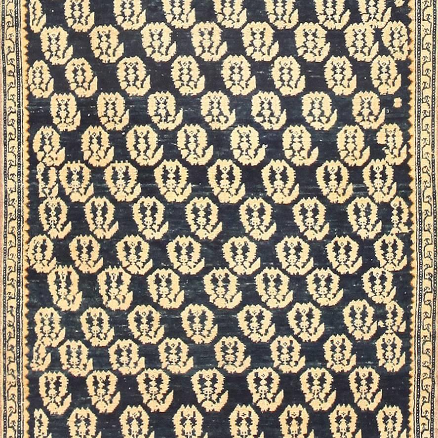 Blue Medallion Antique Persian Malayer Runner Rug In Good Condition In New York, NY