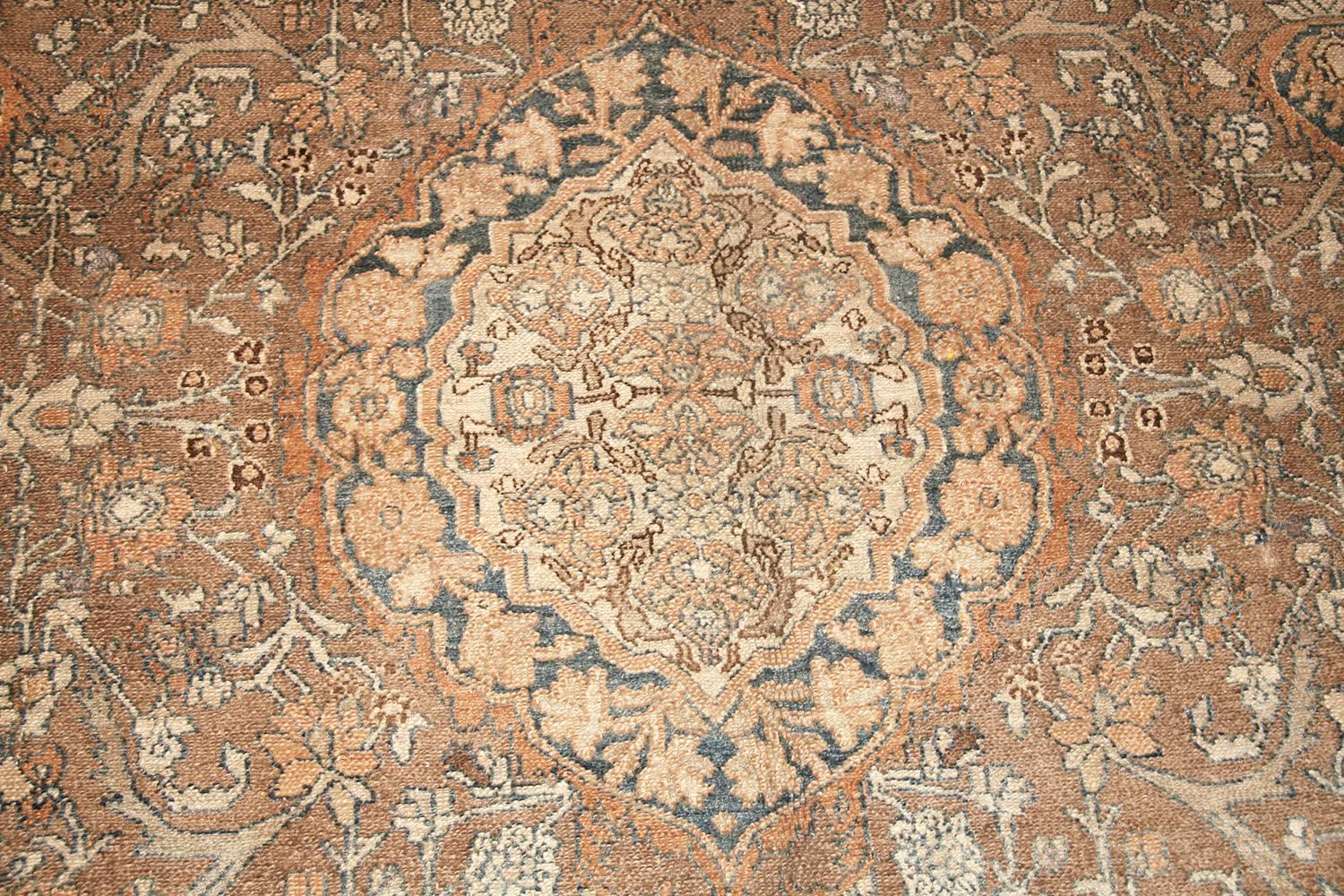 Antique rugs from Bibikabad rugs are related to Malayer rugs in technique. They tend to come in allover designs, usually the Herati pattern or Boteh (Paisley), which may at times have a medallion as well. Even the borders on Bibikabads are based on
