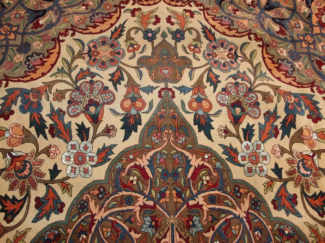 Hand-Knotted Fine Silk and Wool Antique Persian Tehran Rug