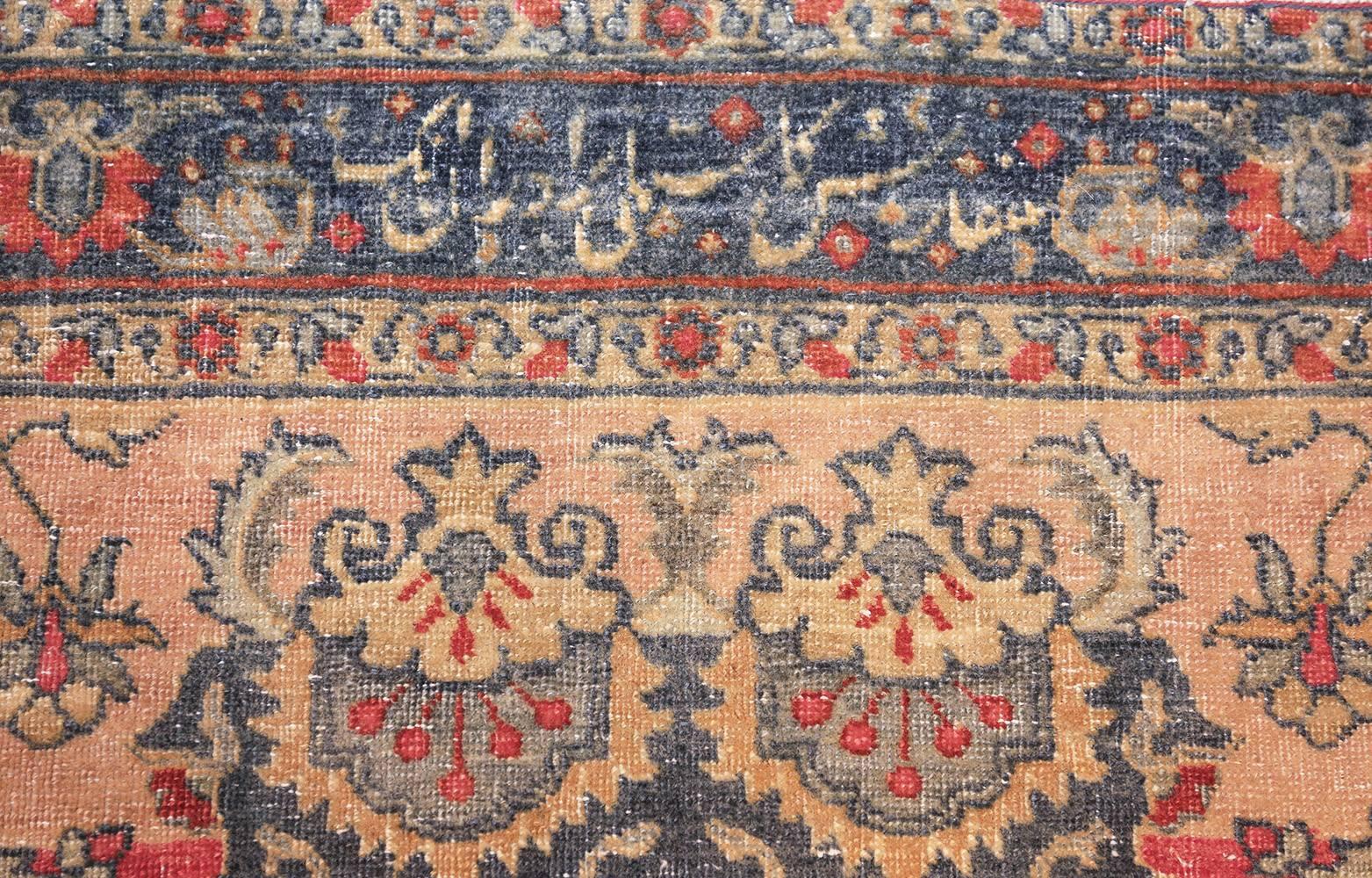 Wool Beautiful and Extremely Decorative Light Blue Antique Persian Tabriz Rug
