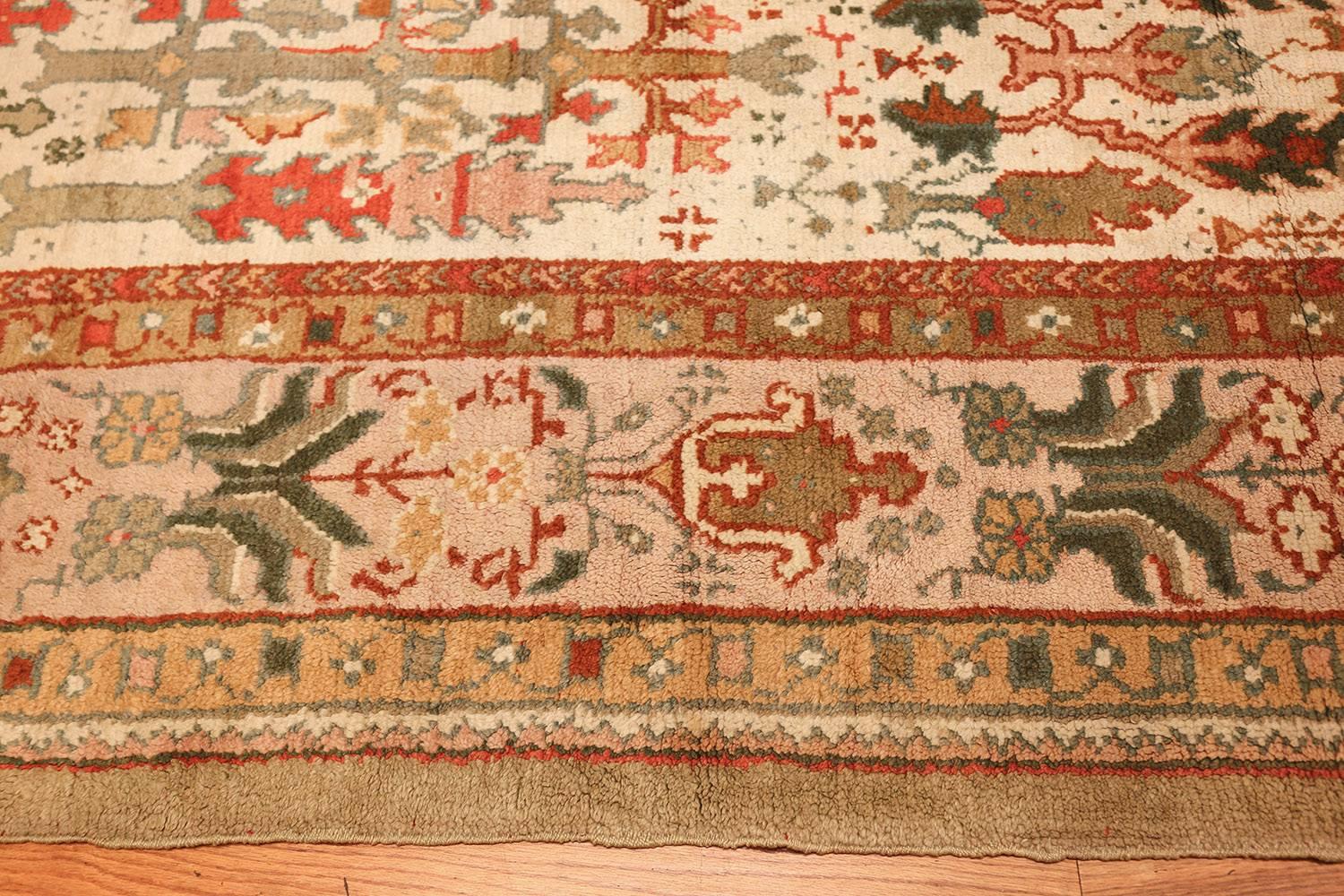 Beautiful Ivory Background Antique Turkish Oushak Carpet 2