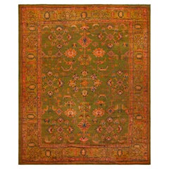 Nazmiyal Collection Vivid Green Background Antique Turkish Oushak Rug