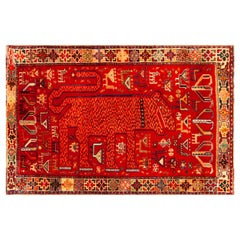 Roaring Geometry Vintage Tribal Lion Gabbeh Rug in Fiery Red