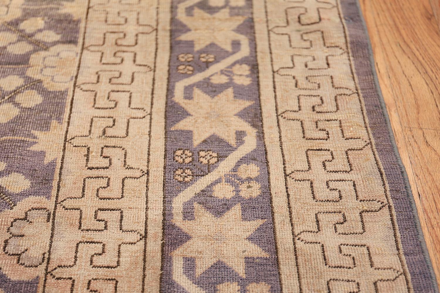 Hand-Knotted Beautiful and Decorative Square Purple Antique Khotan Rug