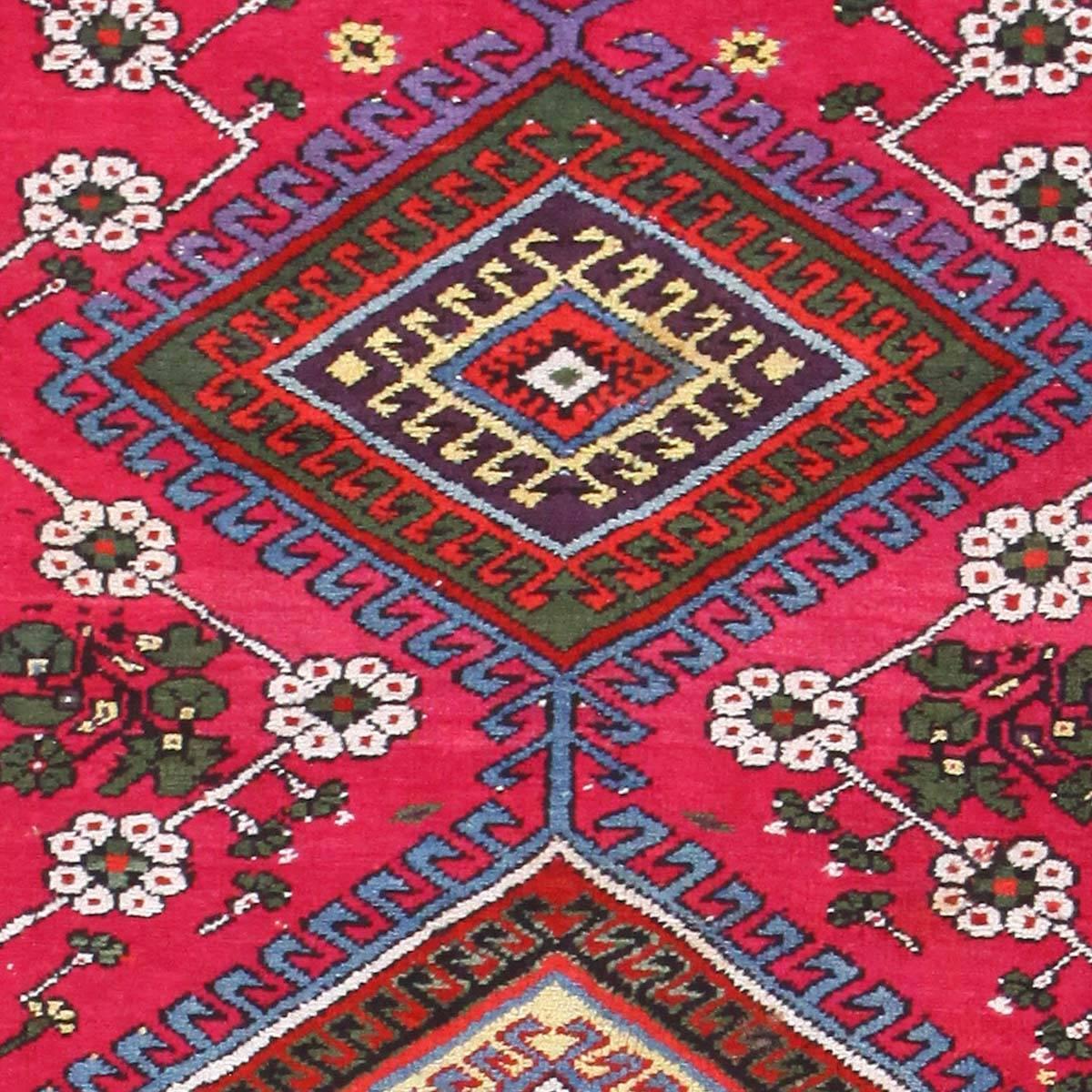 Colorful and Impressive Tribal Antique Turkish Kirshehir Runner Rug, Country of Origin / Rug Type: Turkish Rug, Circa Date: 1900. Size: 3 ft 3 in x 12 ft (0.99 m x 3.66 m)

This dramatically vibrant antique rug from Turkey features a repeating motif