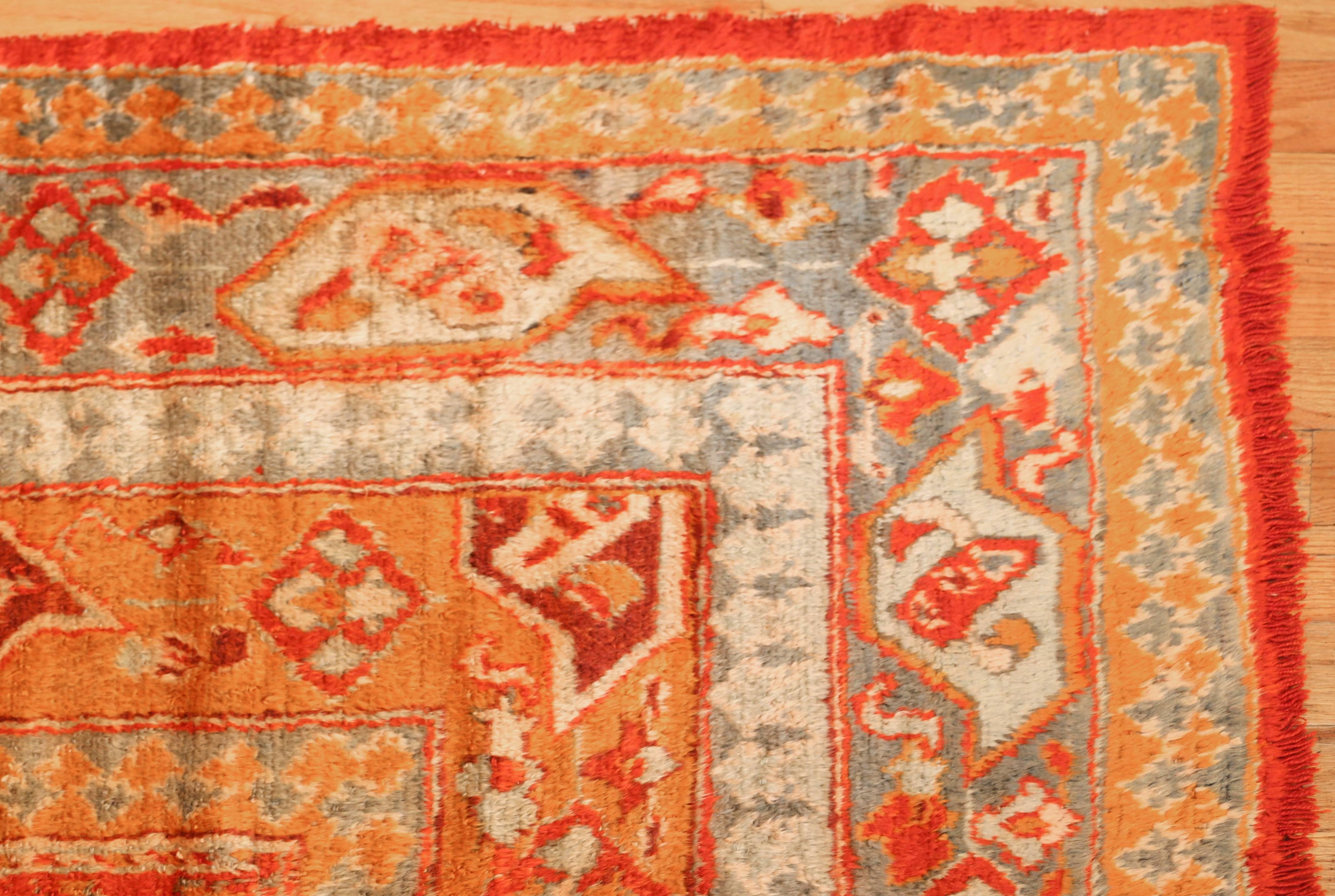 Hand-Knotted Coral Antique Angora Oushak Rug