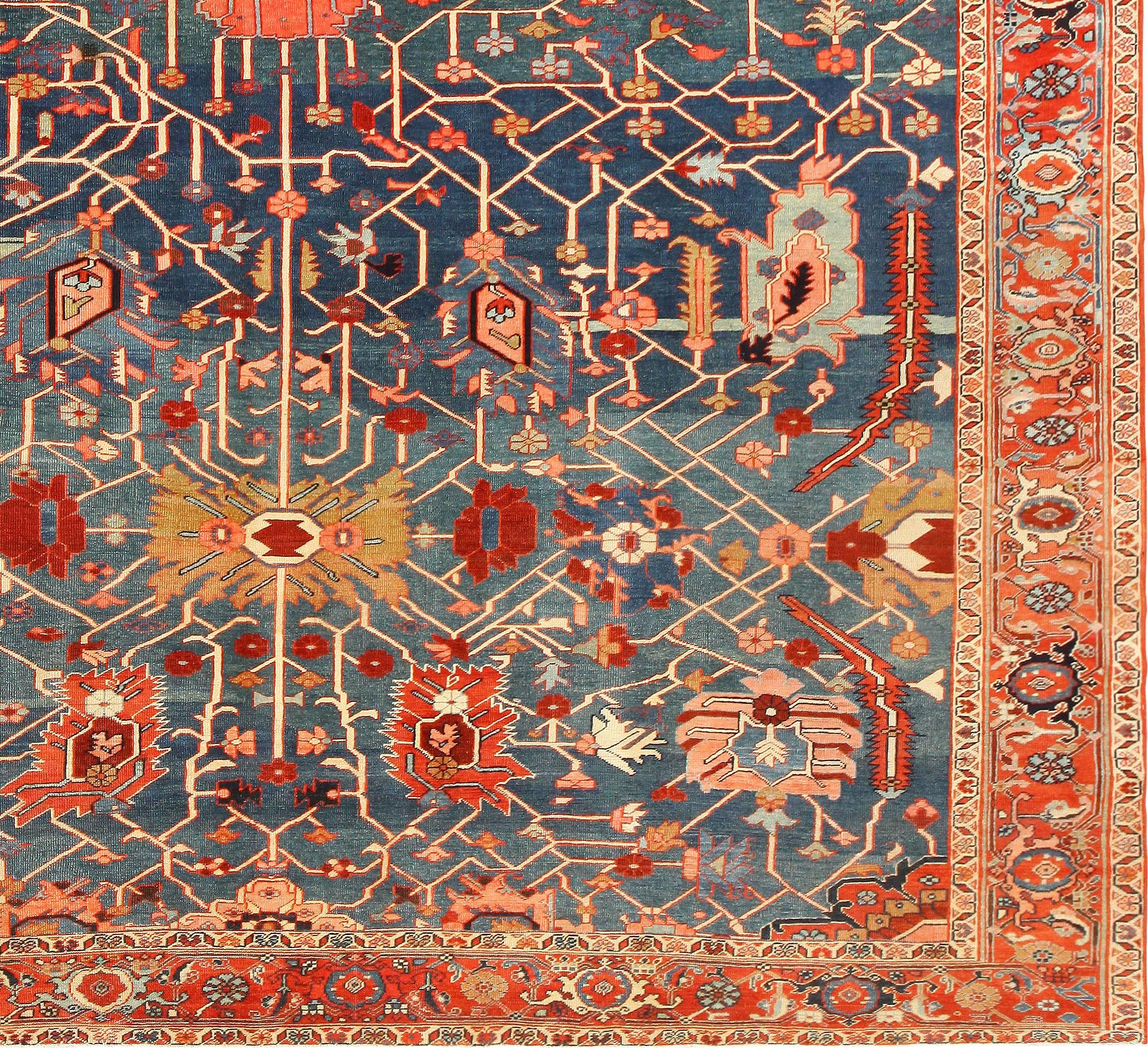 Light Blue Beautiful Persian Serapi Rug In Excellent Condition In New York, NY