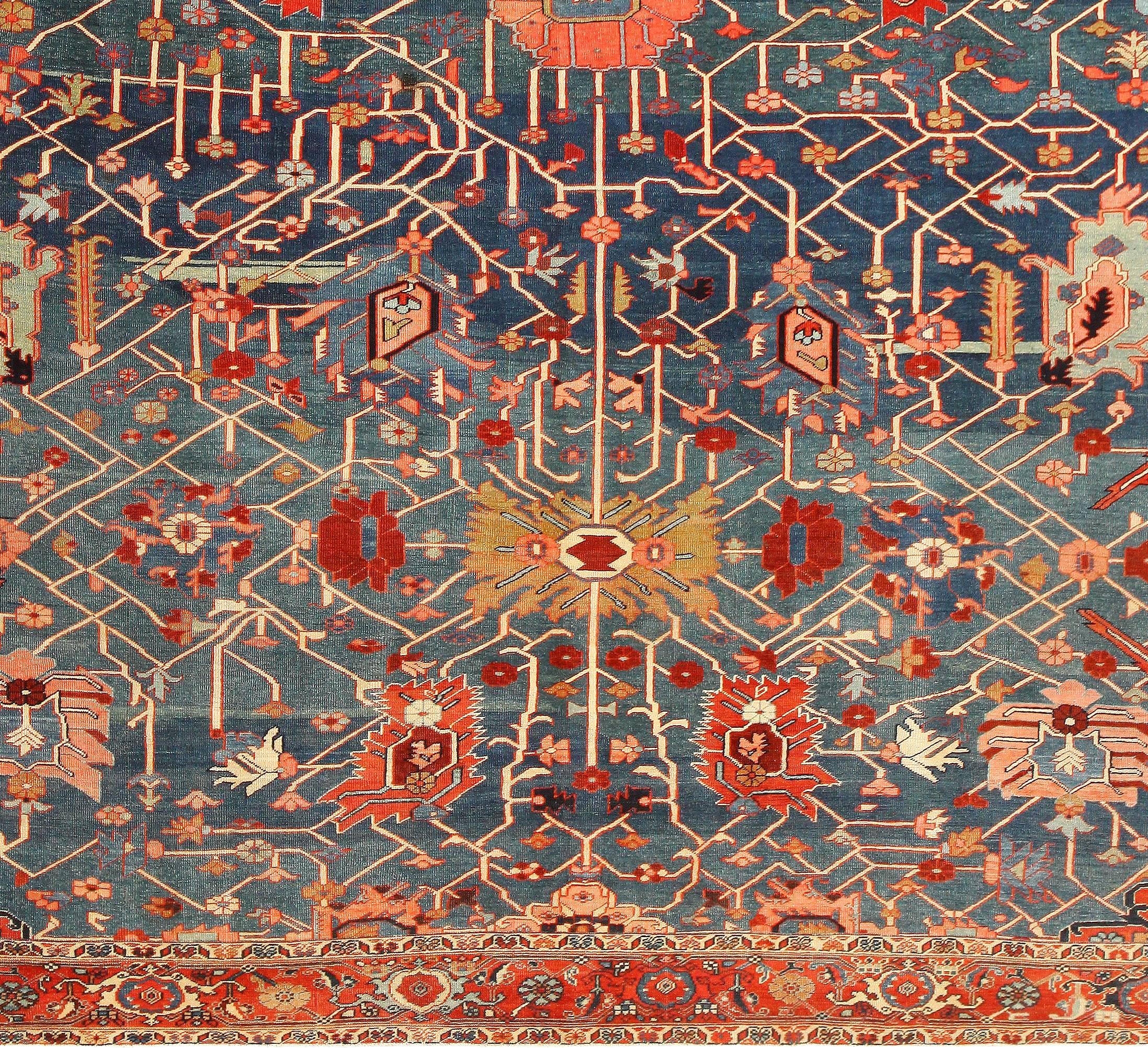 19th Century Light Blue Beautiful Persian Serapi Rug