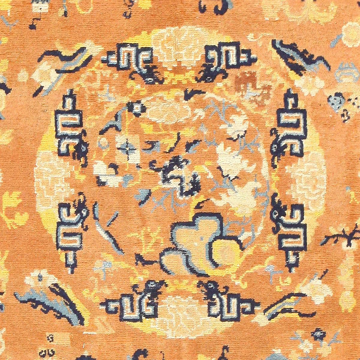 Late 17th Century Chinese Ningxia Rug, Country of Origin / Rug Type: China Rugs, Circa Date: Late 17th Century – Size: 6 ft 2 in x 12 ft (1.88 m x 3.66 m)

Unlike many traditional Chinese rugs, this one is unique in the way it establishes closer