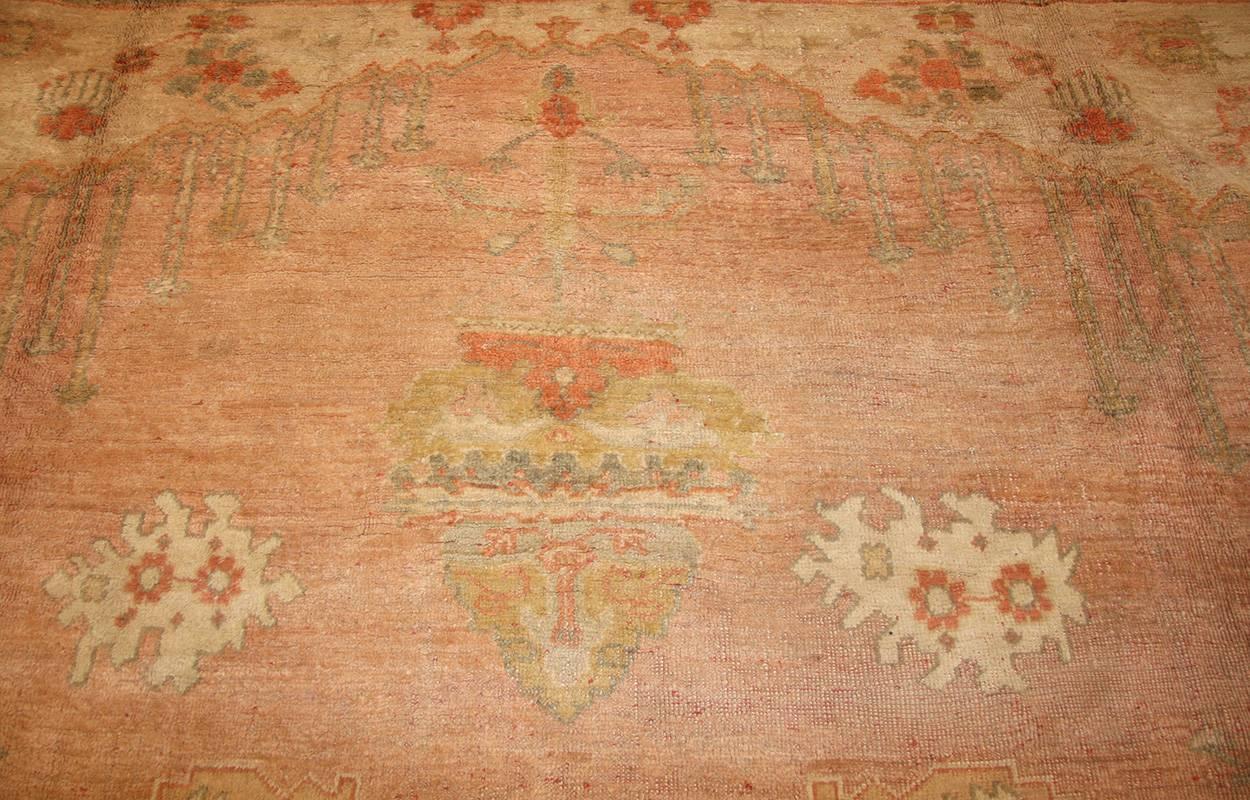 Hand-Knotted Antique Turkish Oushak Rug. Size: 13 ft 3 in x 15 ft 9 in (4.04 m x 4.8 m)