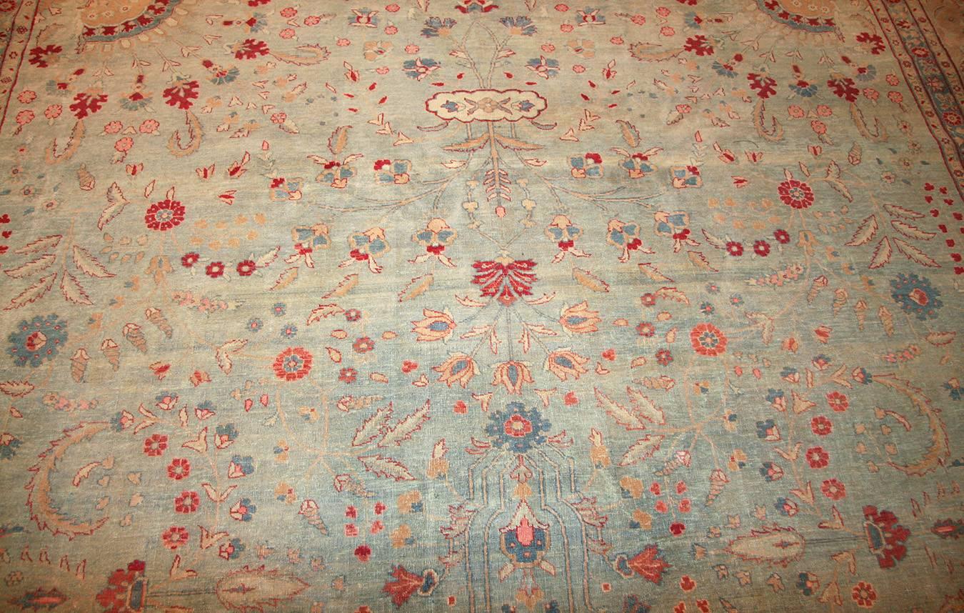 Hand-Knotted Light Blue Antique Persian Tabriz Rug