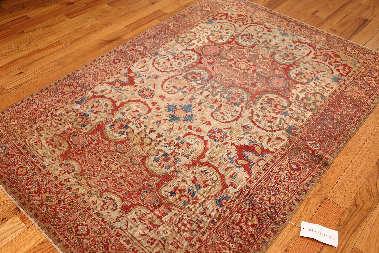 Antique Ivory Persian Mishan Malayer rug 48611, country of origin / rug type: Persian rugs, circa date: late 19th century. Boasting a beautiful array of colors and lines, this exquisite antique Persian Mishan Malayer rug is unique in its