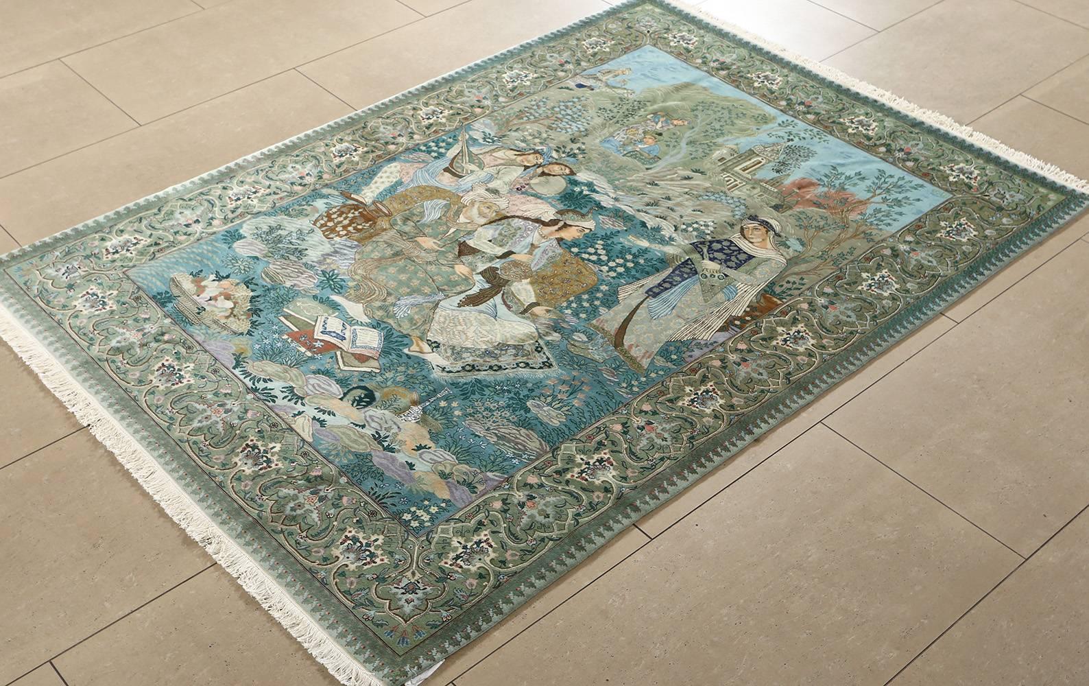 Fine Pictorial Sheikh Sannan Vintage Tabriz Persian Rug In Excellent Condition In New York, NY