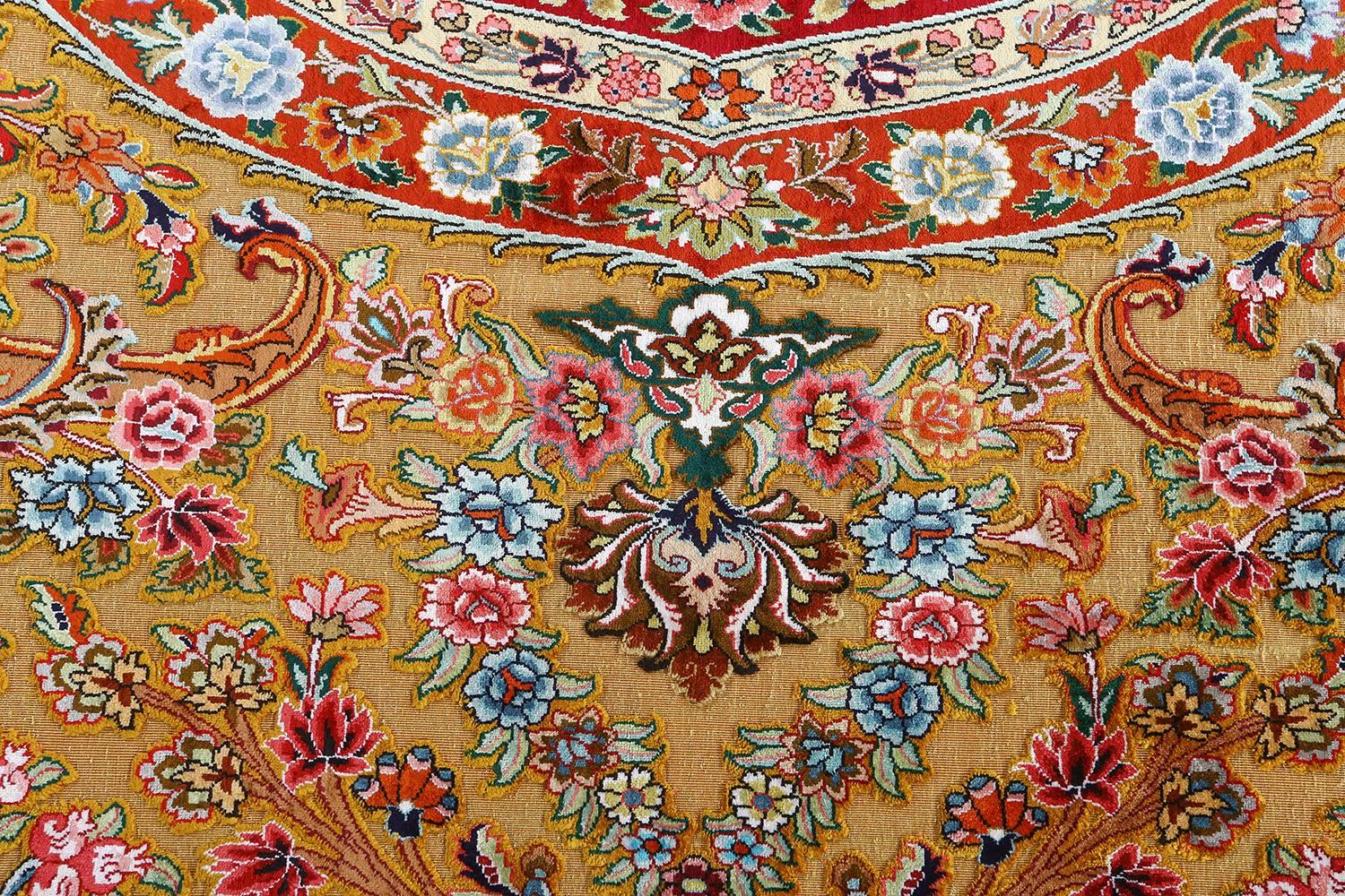 Fine Silk and Gold Thread Vintage Tabriz Persian Rug 1