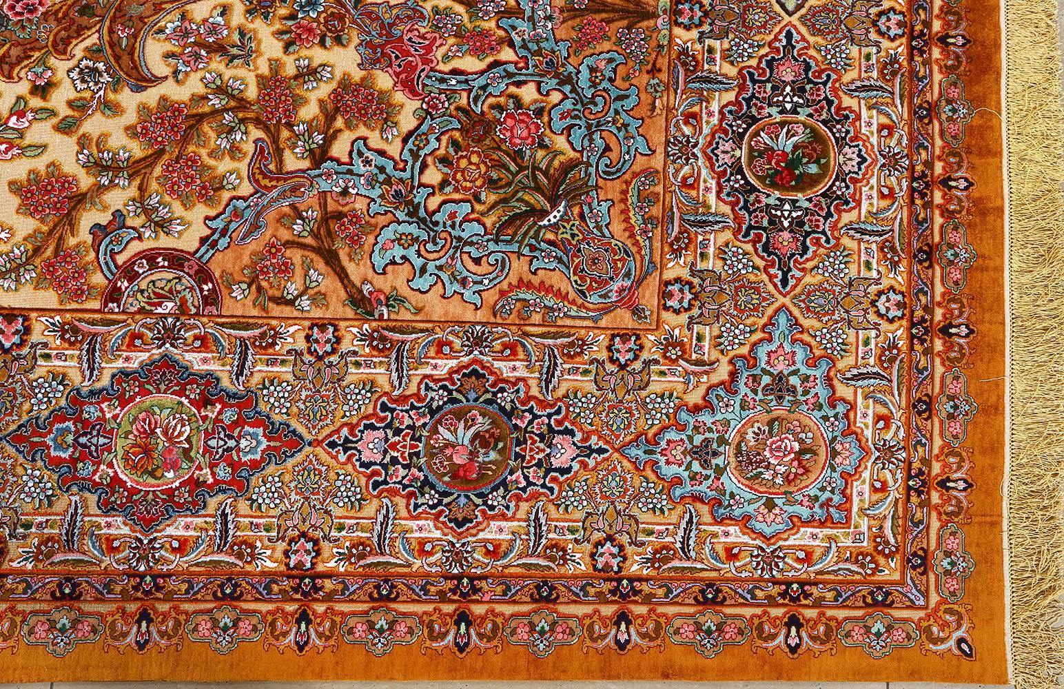 20th Century Fine Silk and Gold Thread Vintage Tabriz Persian Rug