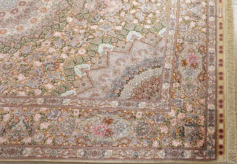 Fine Silk and Gold Thread Vintage Tabriz Persian Rug For Sale at 1stdibs