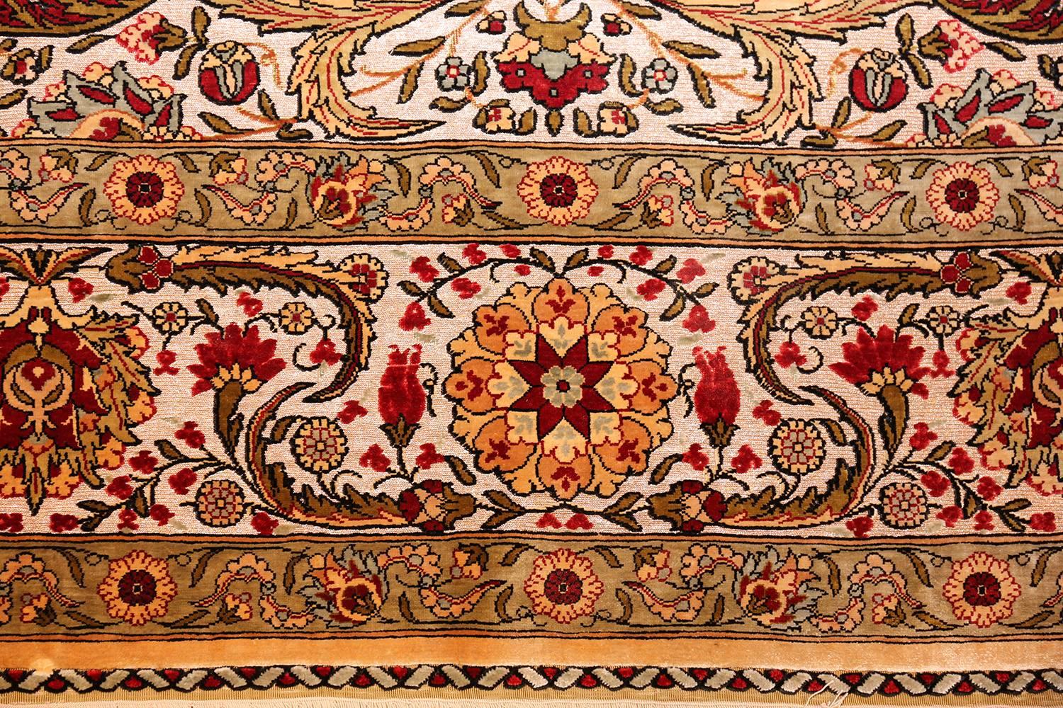 Hand-Knotted Vintage Silk Souf Hereke Turkish Rug