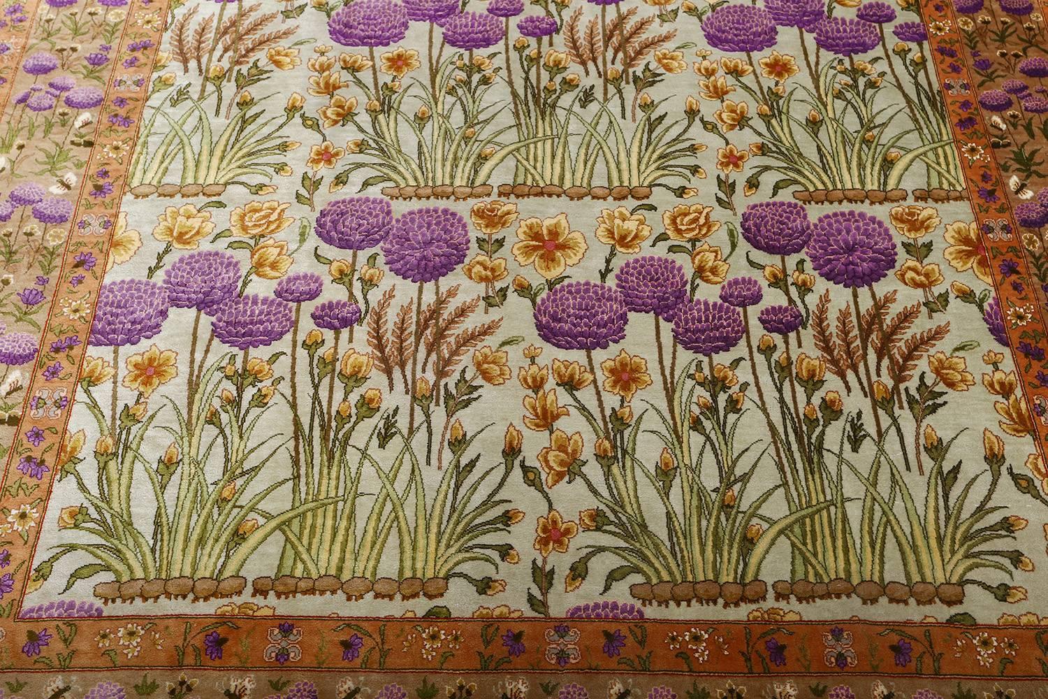 20th Century Silk Floral Vintage Tabriz Persian Rug