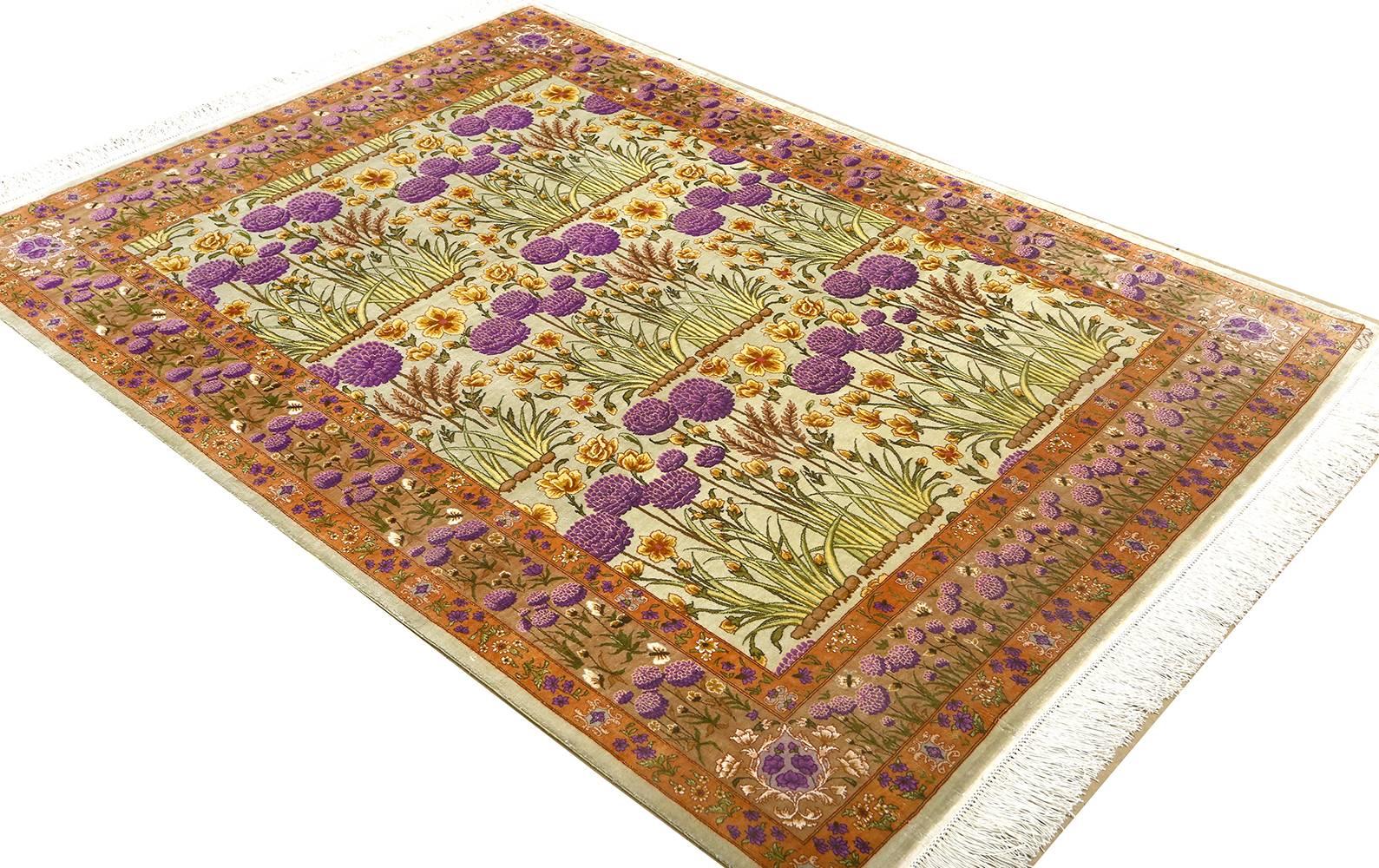 Silk Floral Vintage Tabriz Persian Rug In Excellent Condition In New York, NY
