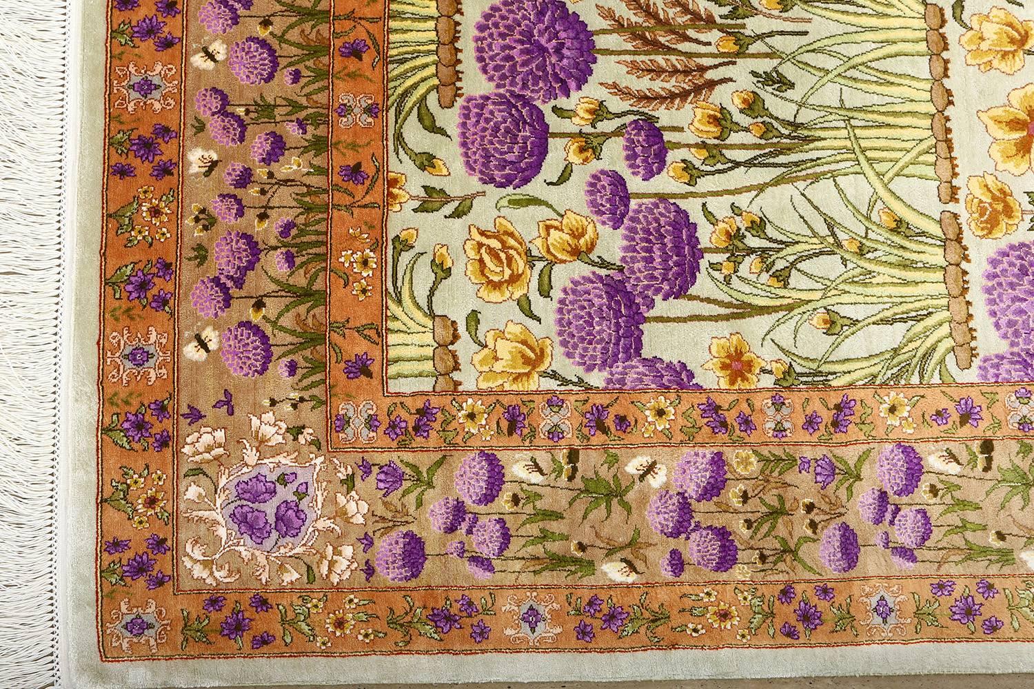 Silk Floral Vintage Tabriz Persian Rug 4