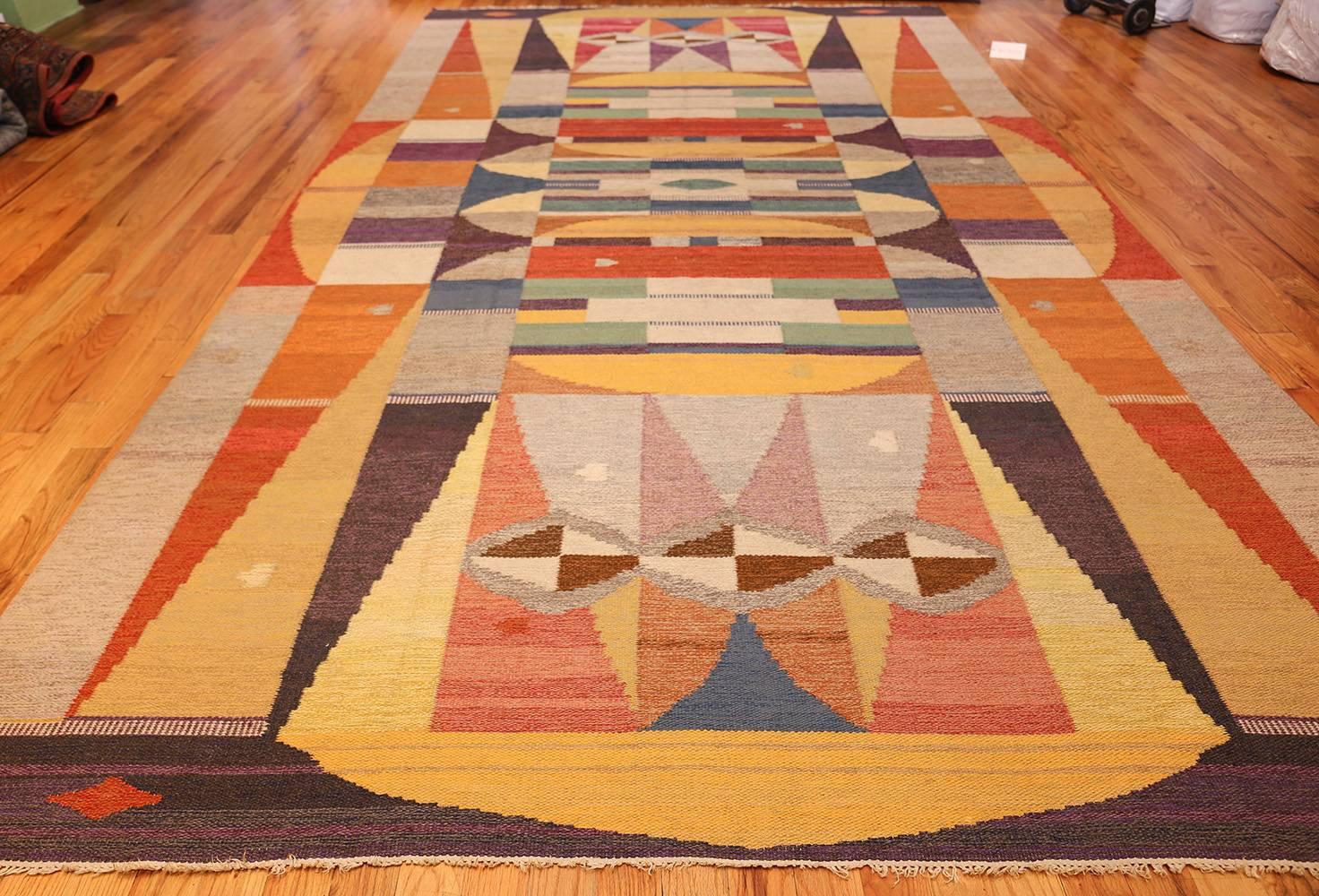 Hand-Knotted Colorful Scandinavian Swedish Kilim Dated 1969 Signed MG