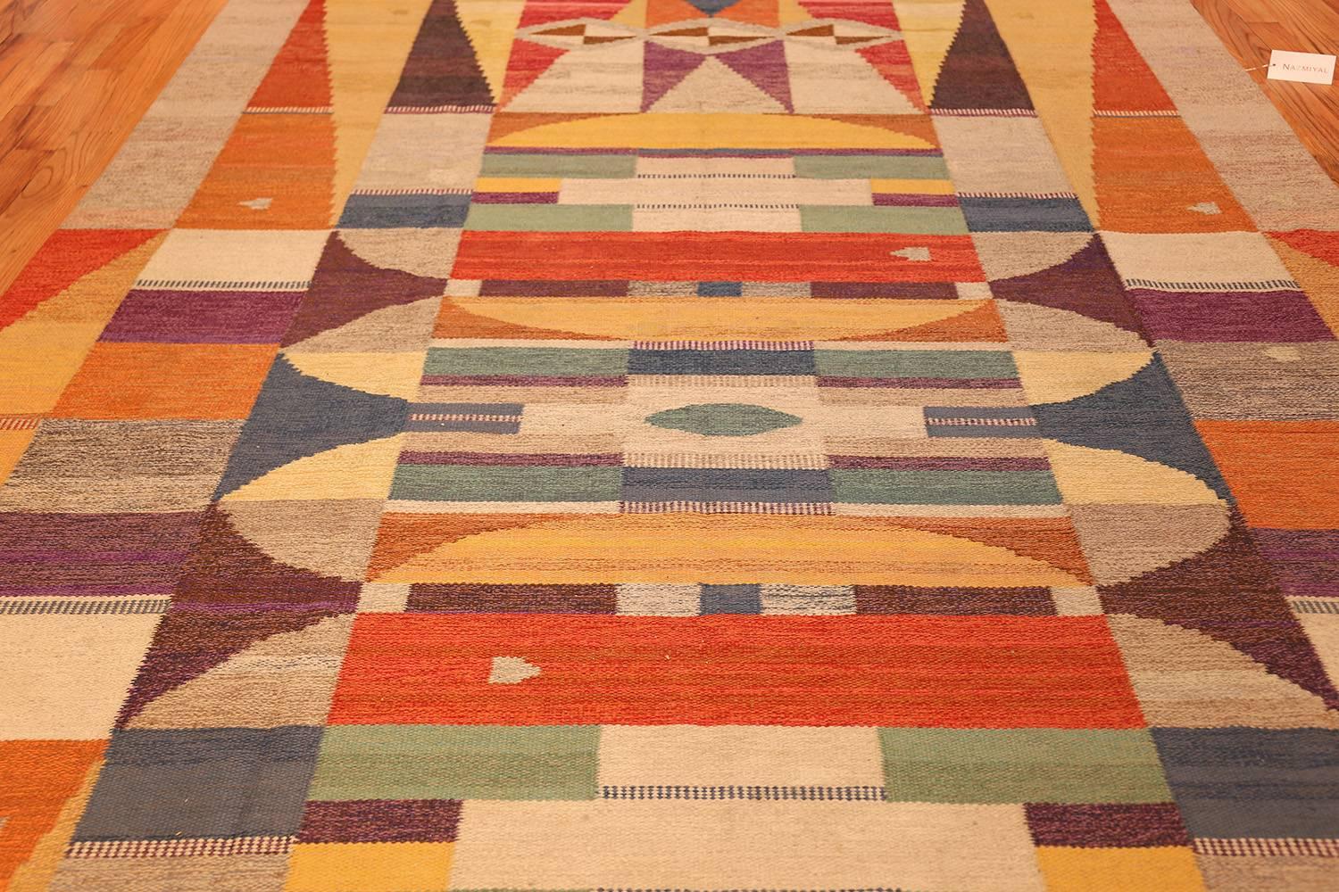 Colorful Scandinavian Swedish Kilim Dated 1969 Signed MG In Excellent Condition In New York, NY