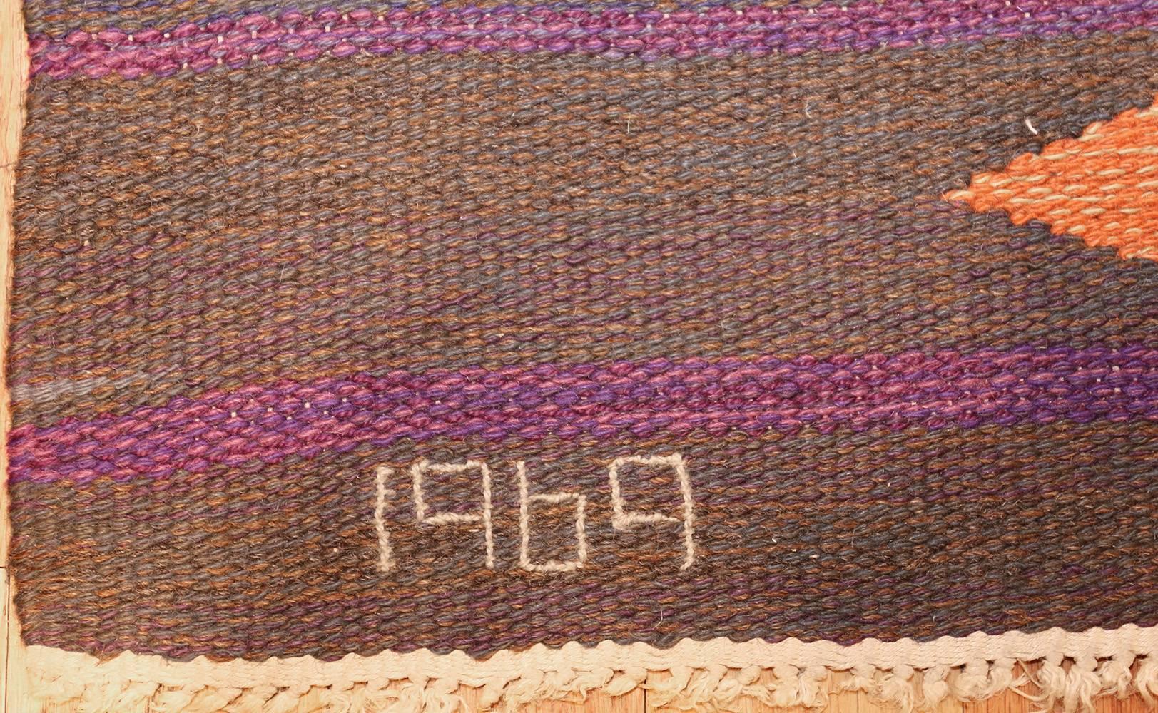 Wool Colorful Scandinavian Swedish Kilim Dated 1969 Signed MG